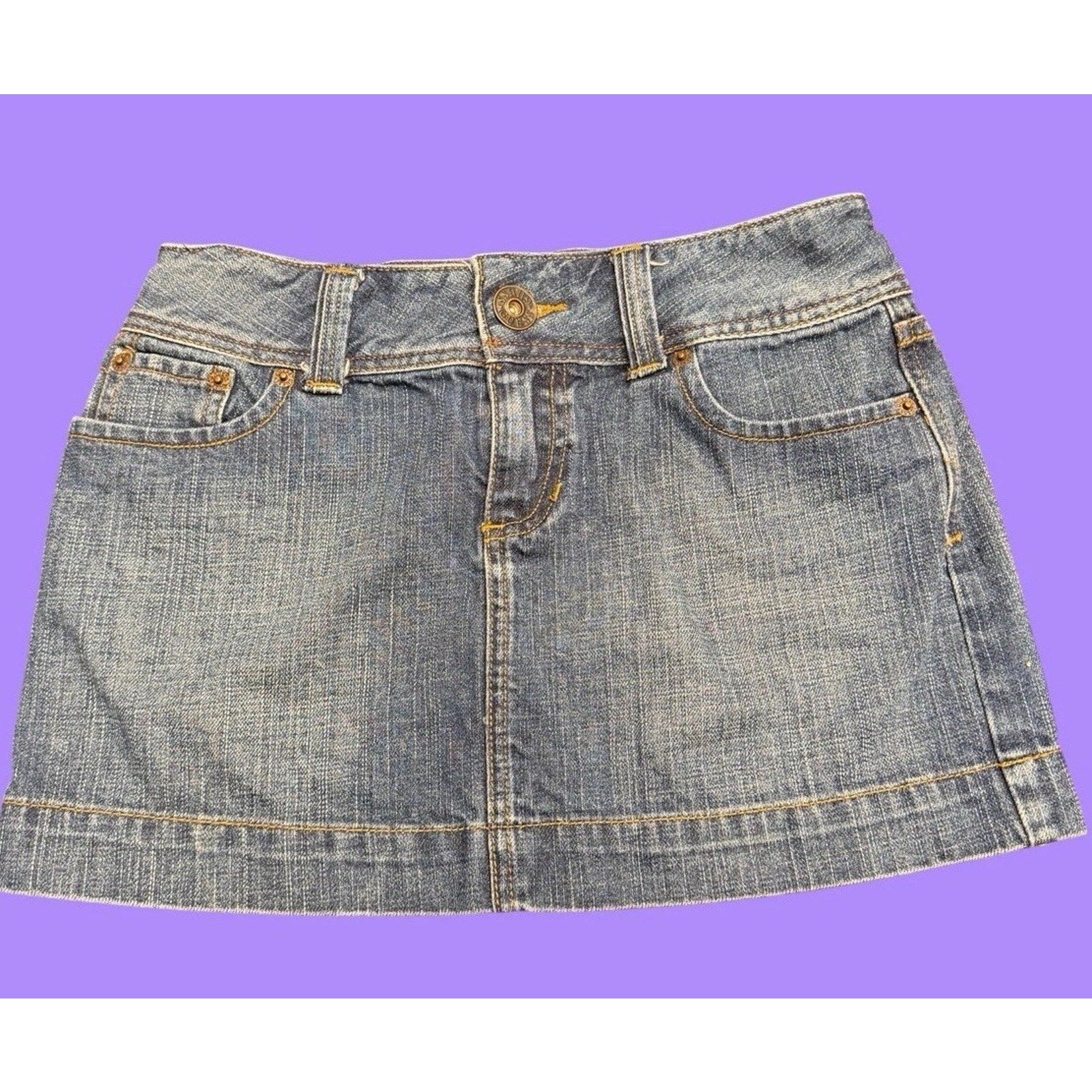 Guess Denim Mini Skirt Blue Zipper Pockets Button Closure Size 26 Vintage Y2K