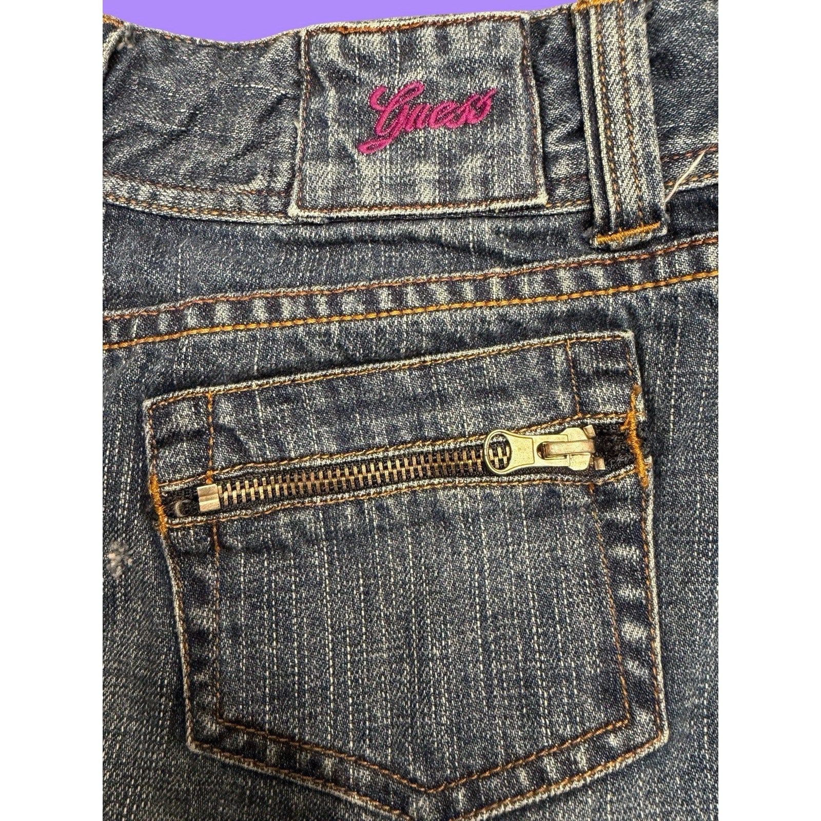 Guess Denim Mini Skirt Blue Zipper Pockets Button Closure Size 26 Vintage Y2K