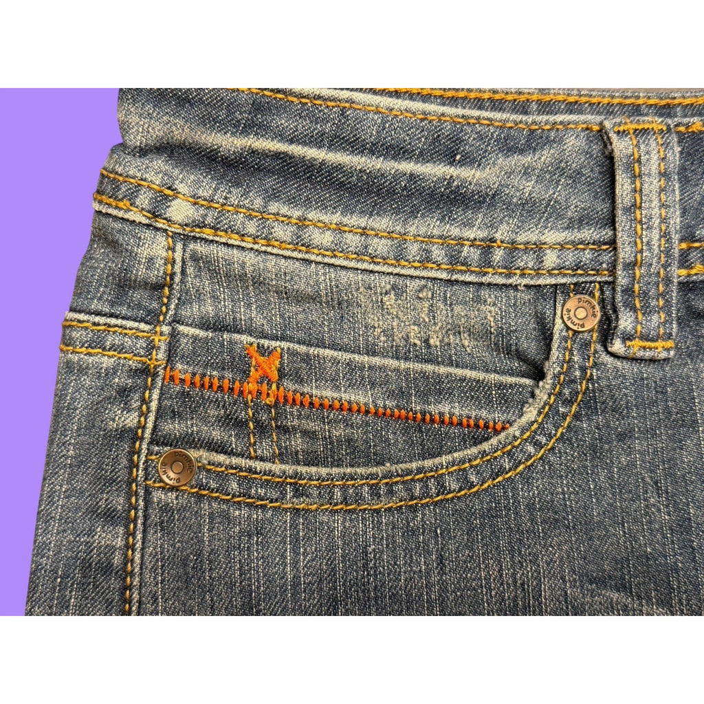 Pimkie Blue Denim Mini Skirt Contrast Stitching Pockets Size 10 Y2K Vintage