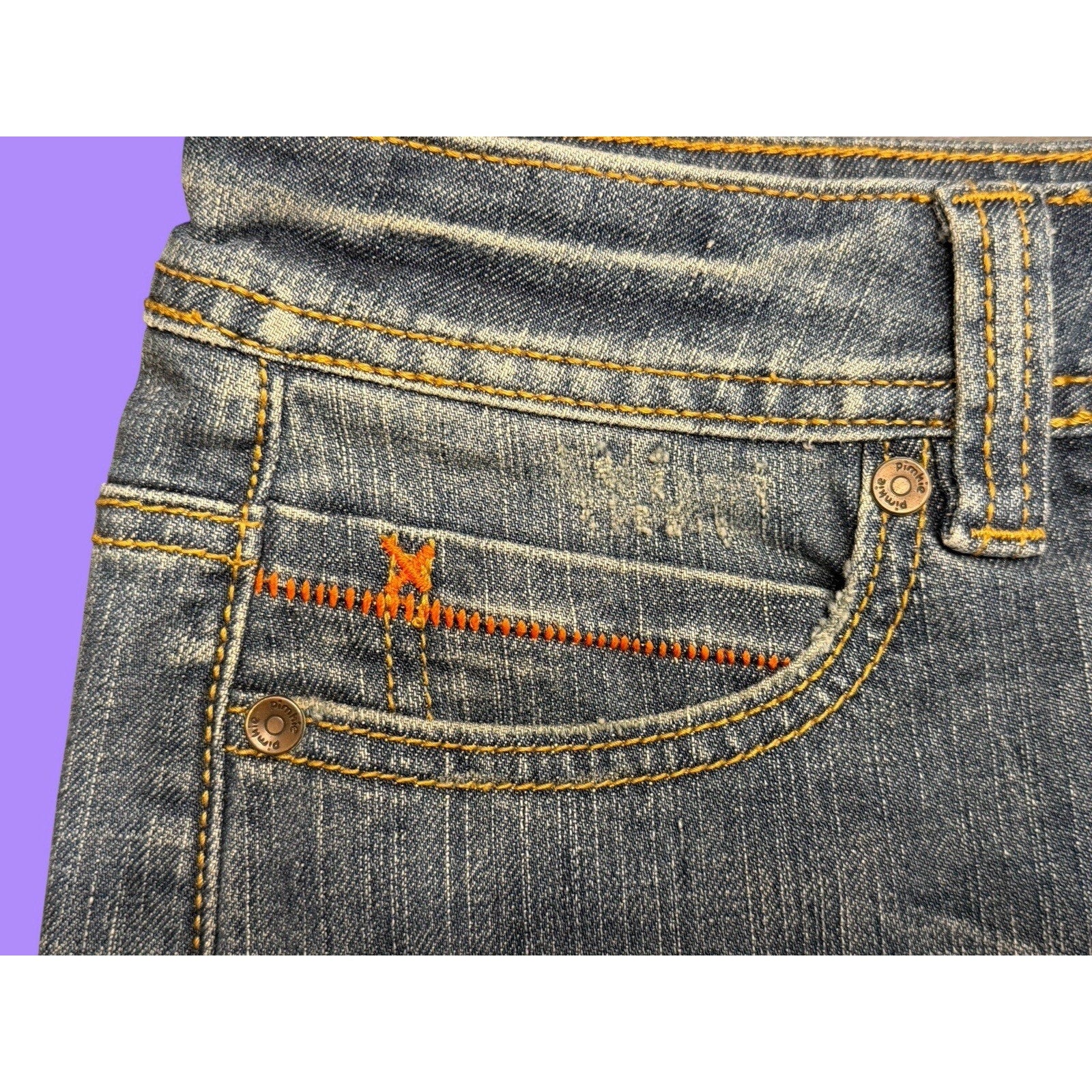 Pimkie Blue Denim Mini Skirt Contrast Stitching Pockets Size 10 Y2K Vintage