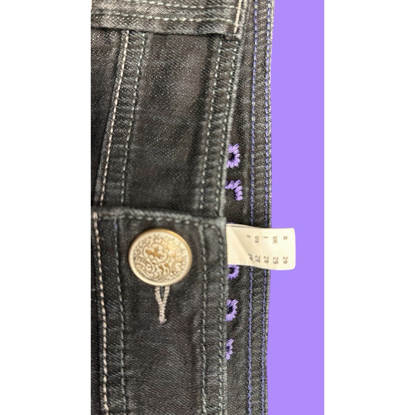 de.corp by Esprit Black Denim Mini Skirt Embroidered Pockets Size 29 Vintage Y2K