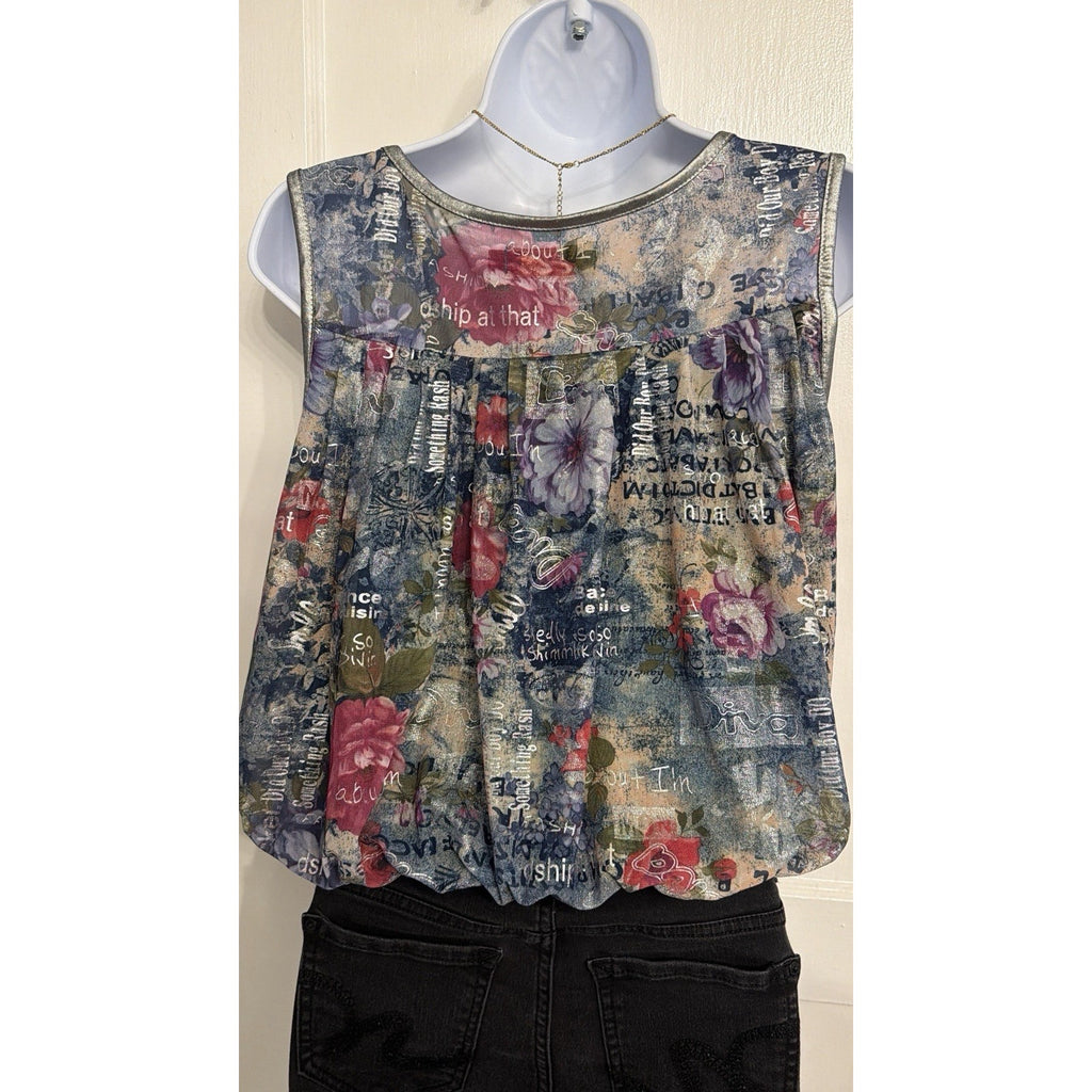 Pussy Cat London Sleeveless Mesh Floral Boho Blouse – Size M Graphic Print Y2K