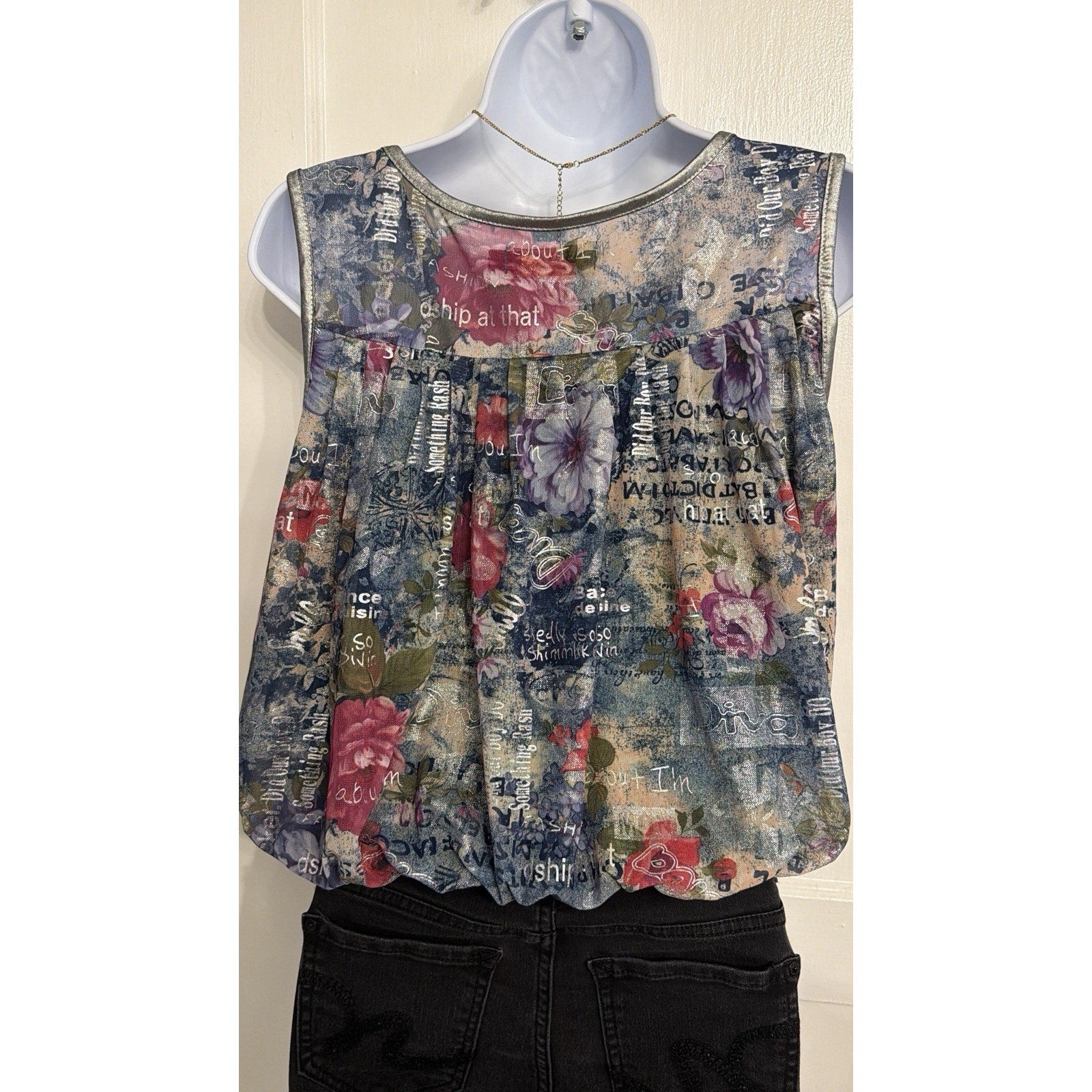 Pussy Cat London Sleeveless Mesh Floral Boho Blouse – Size M Graphic Print Y2K