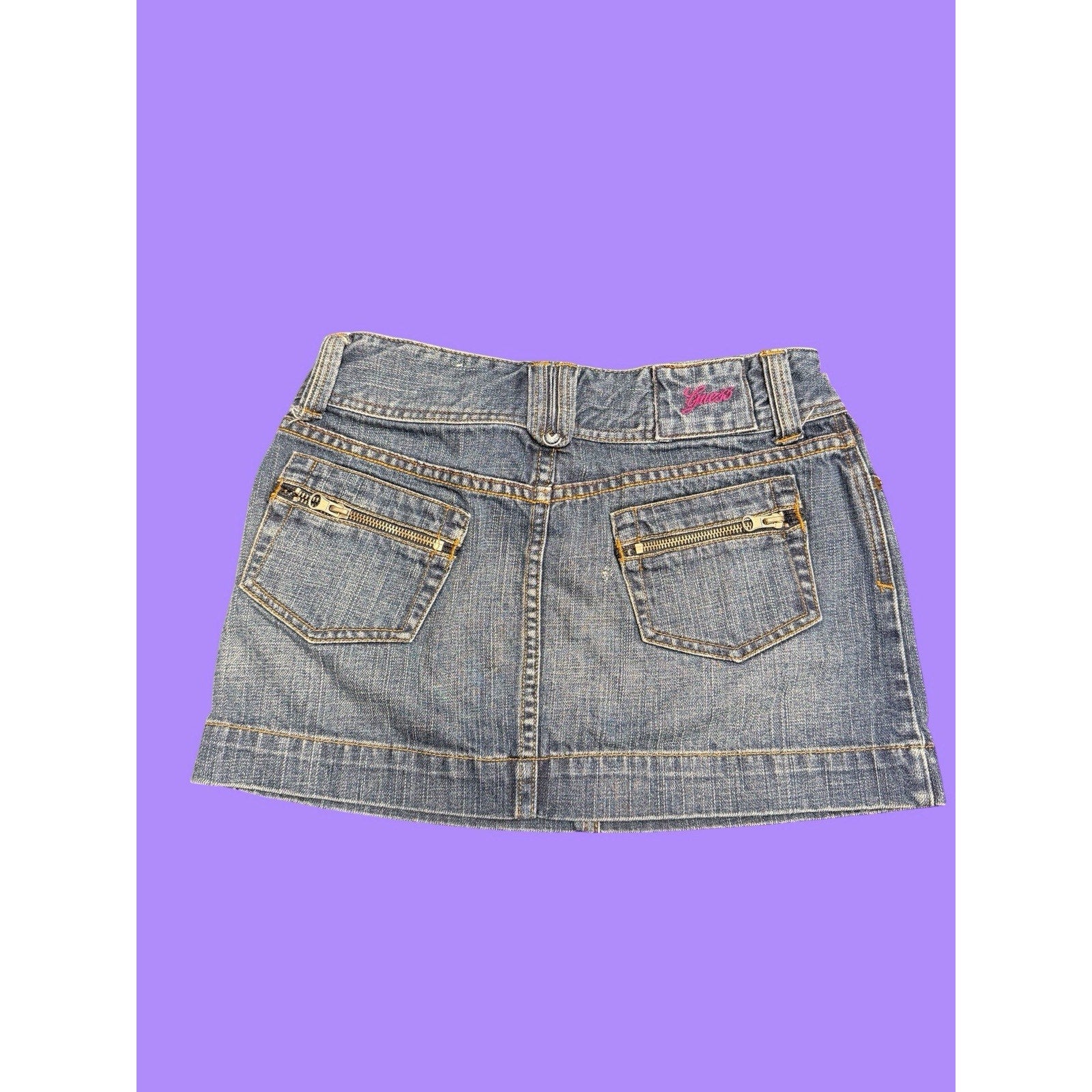 Guess Denim Mini Skirt Blue Zipper Pockets Button Closure Size 26 Vintage Y2K