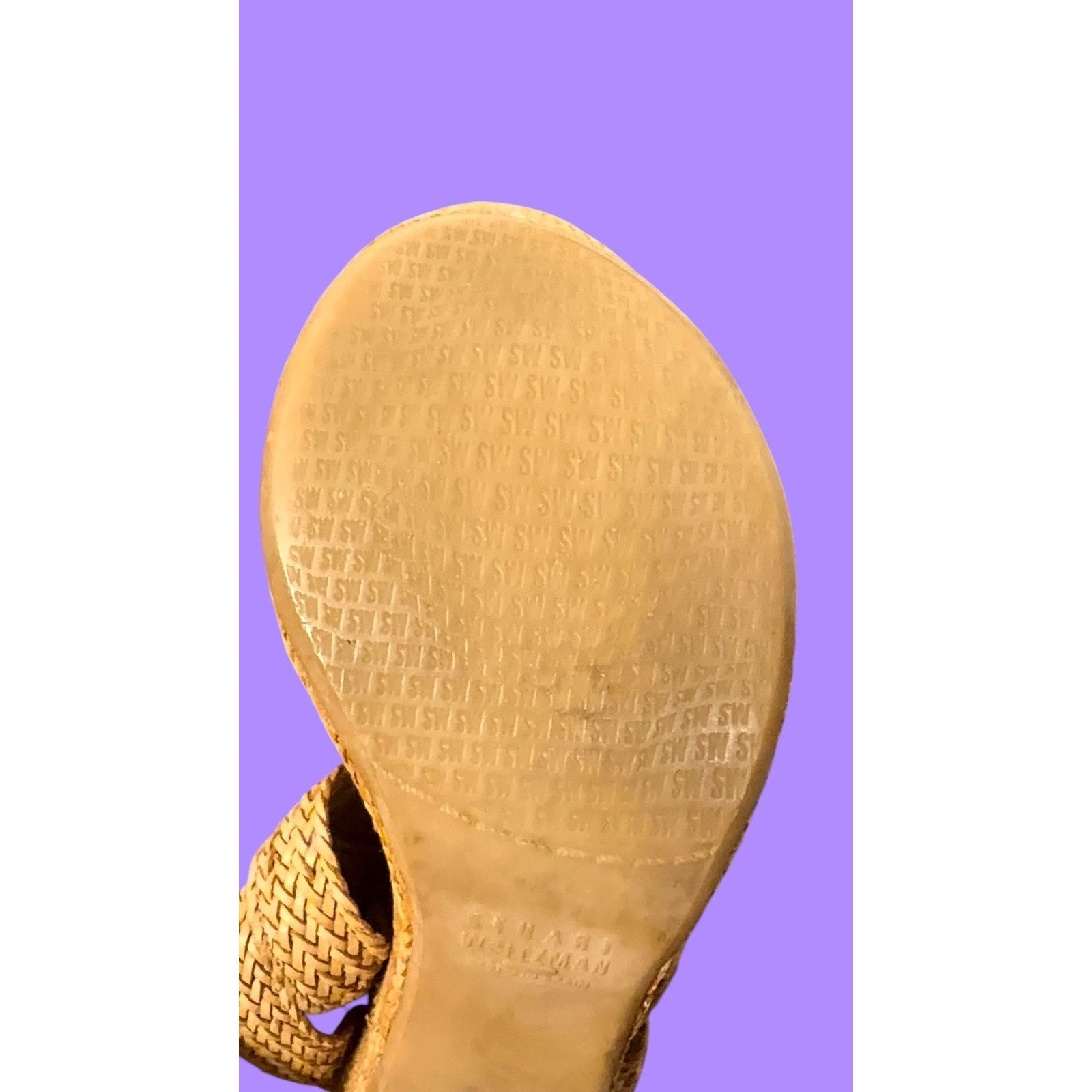 Stuart Weitzman SIZE 8 Narrow woven raffia platform heels sandals Y2K Boho