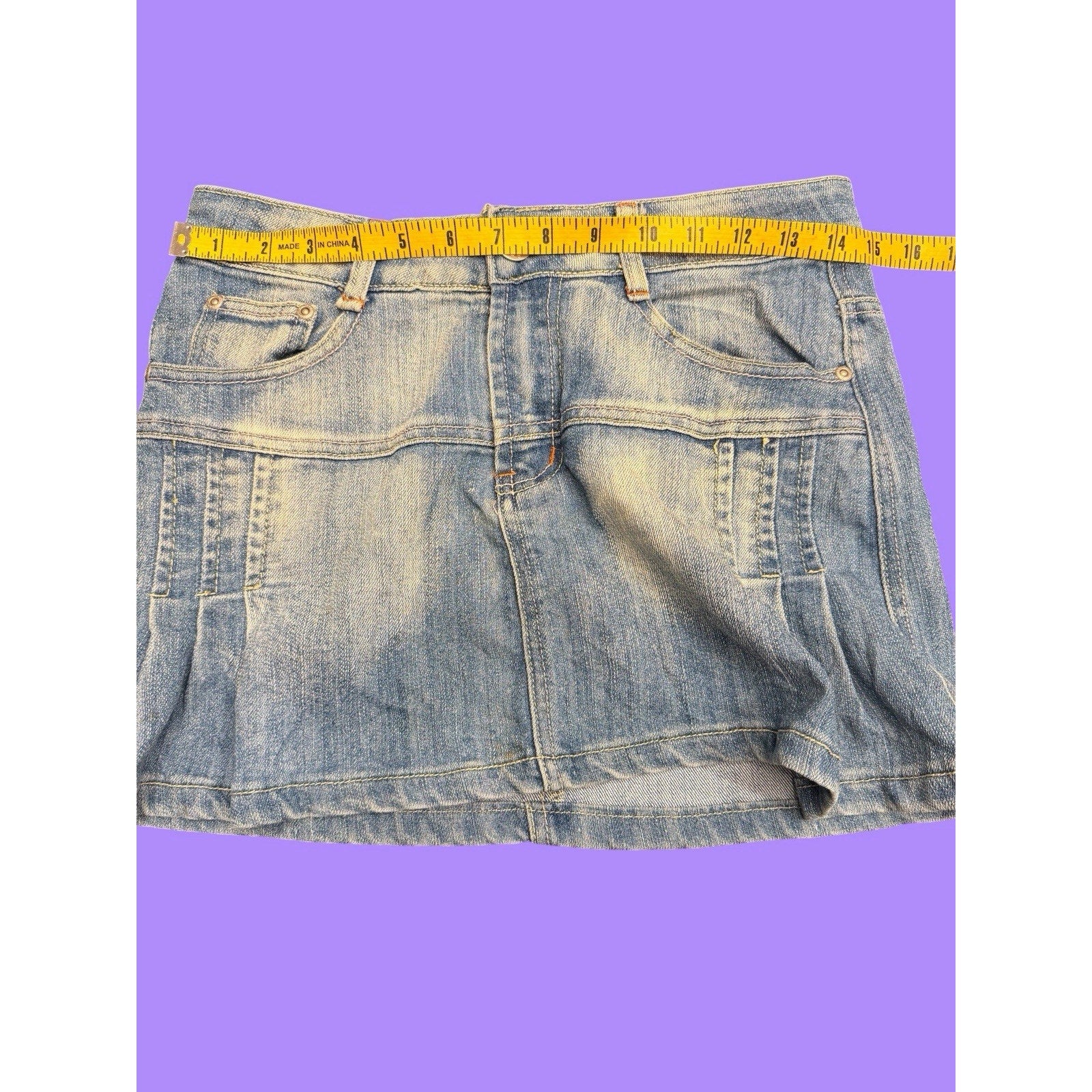 Y2K Denim Mini skirt with pleats embroidered pocket design size EUR 36 (us 4)
