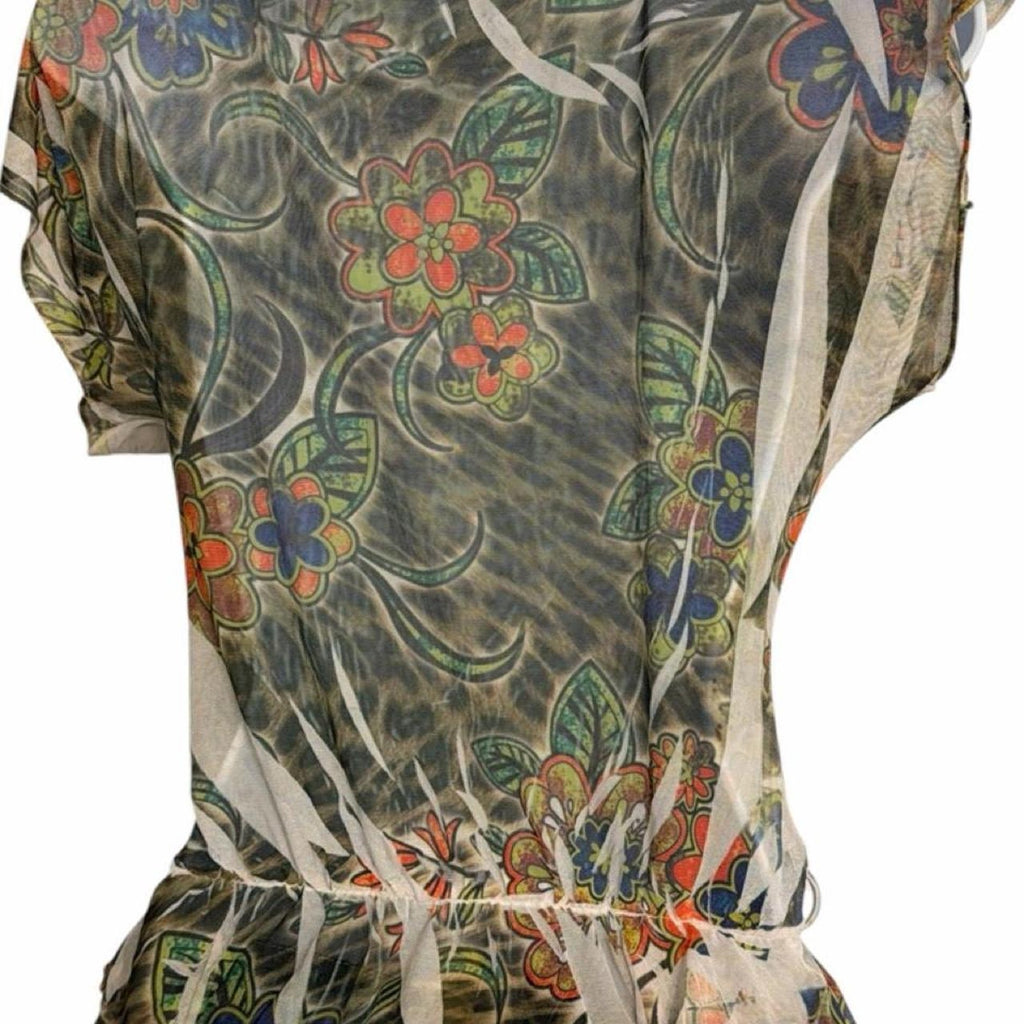 Y2K Floral Mesh blouse with silver stud detail ruffle peplum