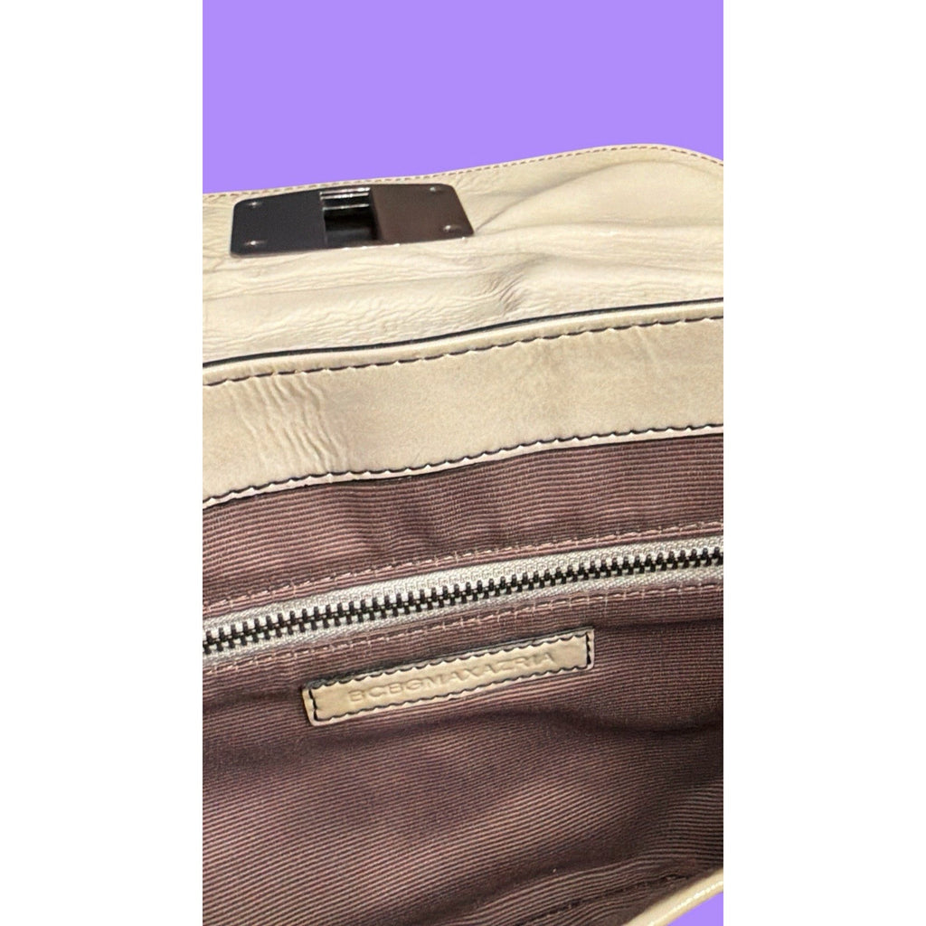 BCBG Max Azria Y2K Leather Clutch – Contrast Stitch + Pink Turn Lock