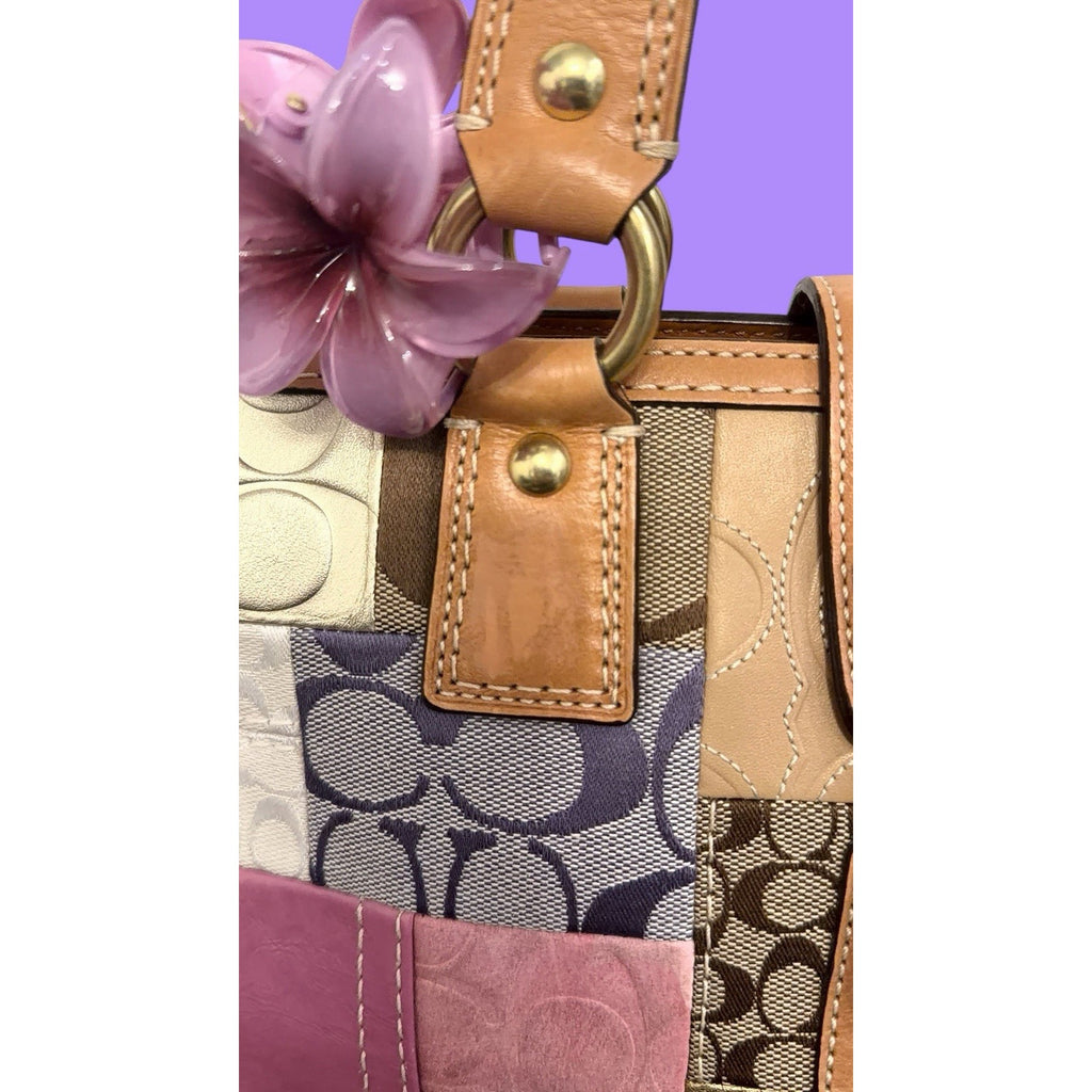 Coach Vintage Signature Patchwork Medium Satchel Pastel Turnlock Rare Y2K