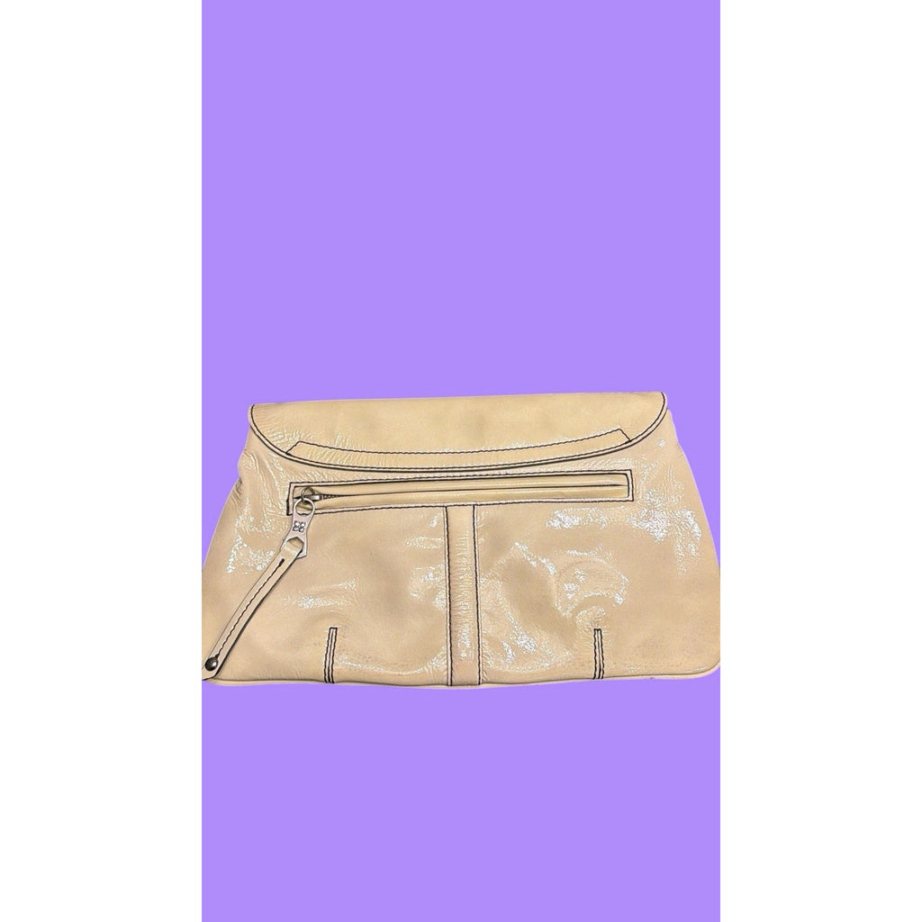 BCBG Max Azria Y2K Leather Clutch – Contrast Stitch + Pink Turn Lock