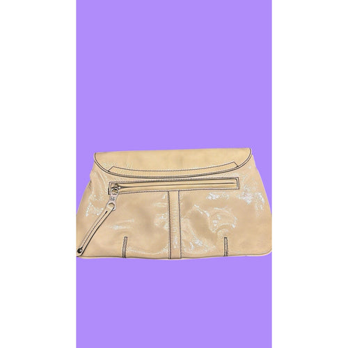 BCBG Max Azria Y2K Leather Clutch – Contrast Stitch + Pink Turn Lock