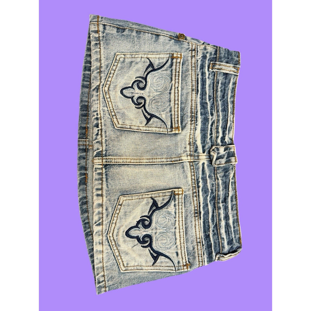 Y2K Blue Denim Mini Skirt Embroidered Back Pockets EU 34 - US size XS - 0/2