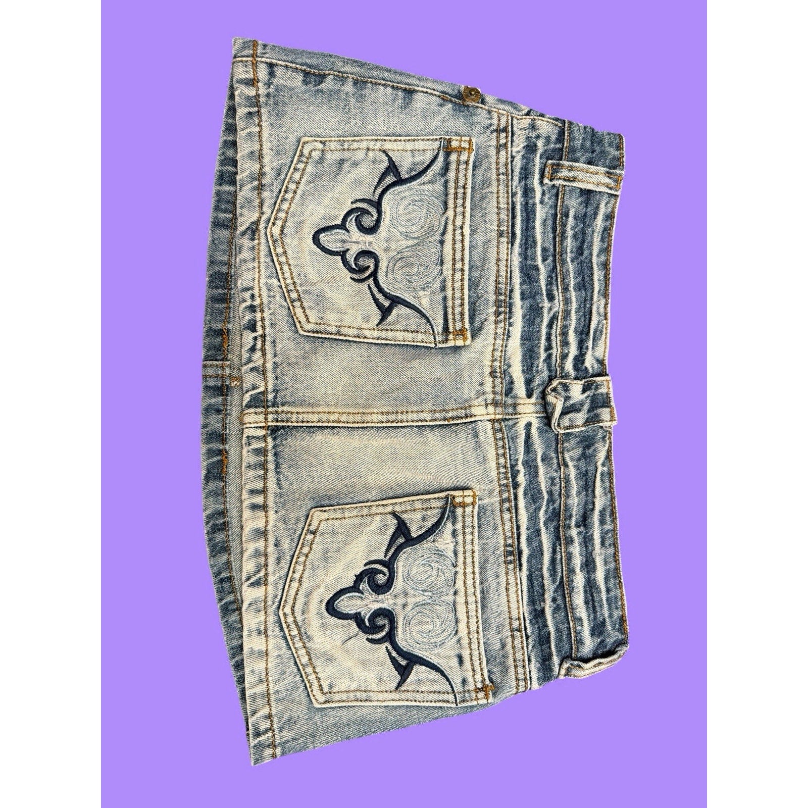Y2K Blue Denim Mini Skirt Embroidered Back Pockets EU 34 - US size XS - 0/2