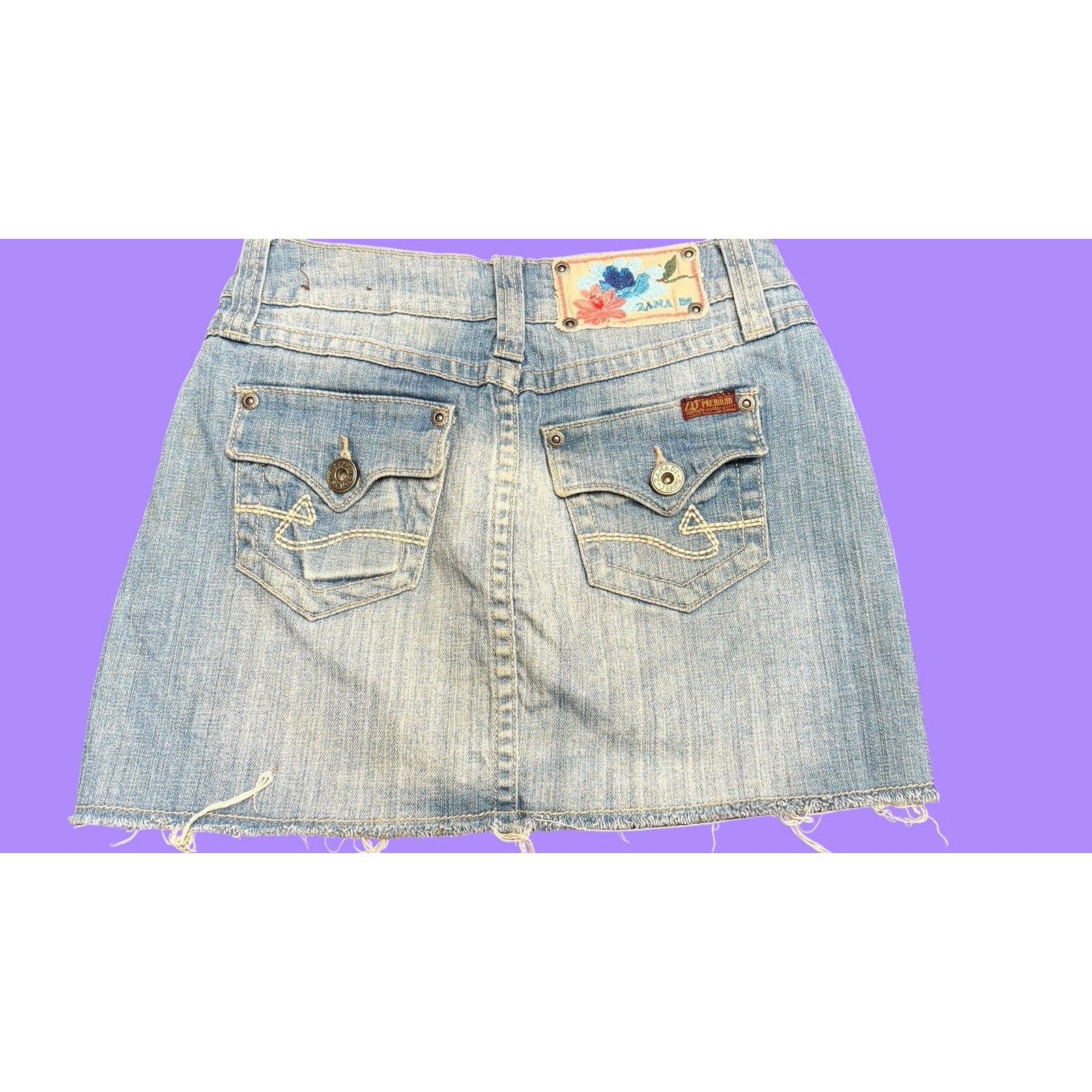 Zana Di Denim Y2K Mini Skirt Floral Embroidered Distressed Raw Hem Juniors 0