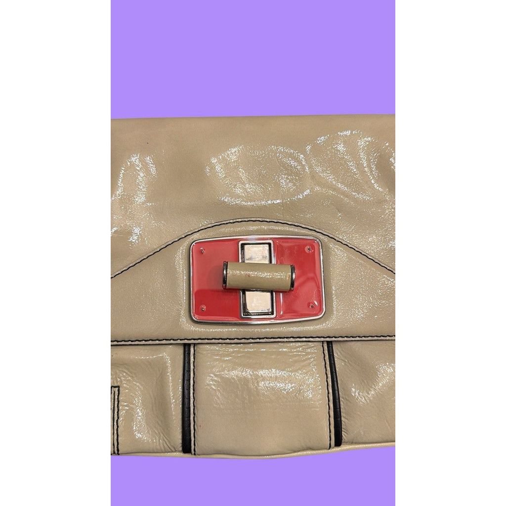BCBG Max Azria Y2K Leather Clutch – Contrast Stitch + Pink Turn Lock