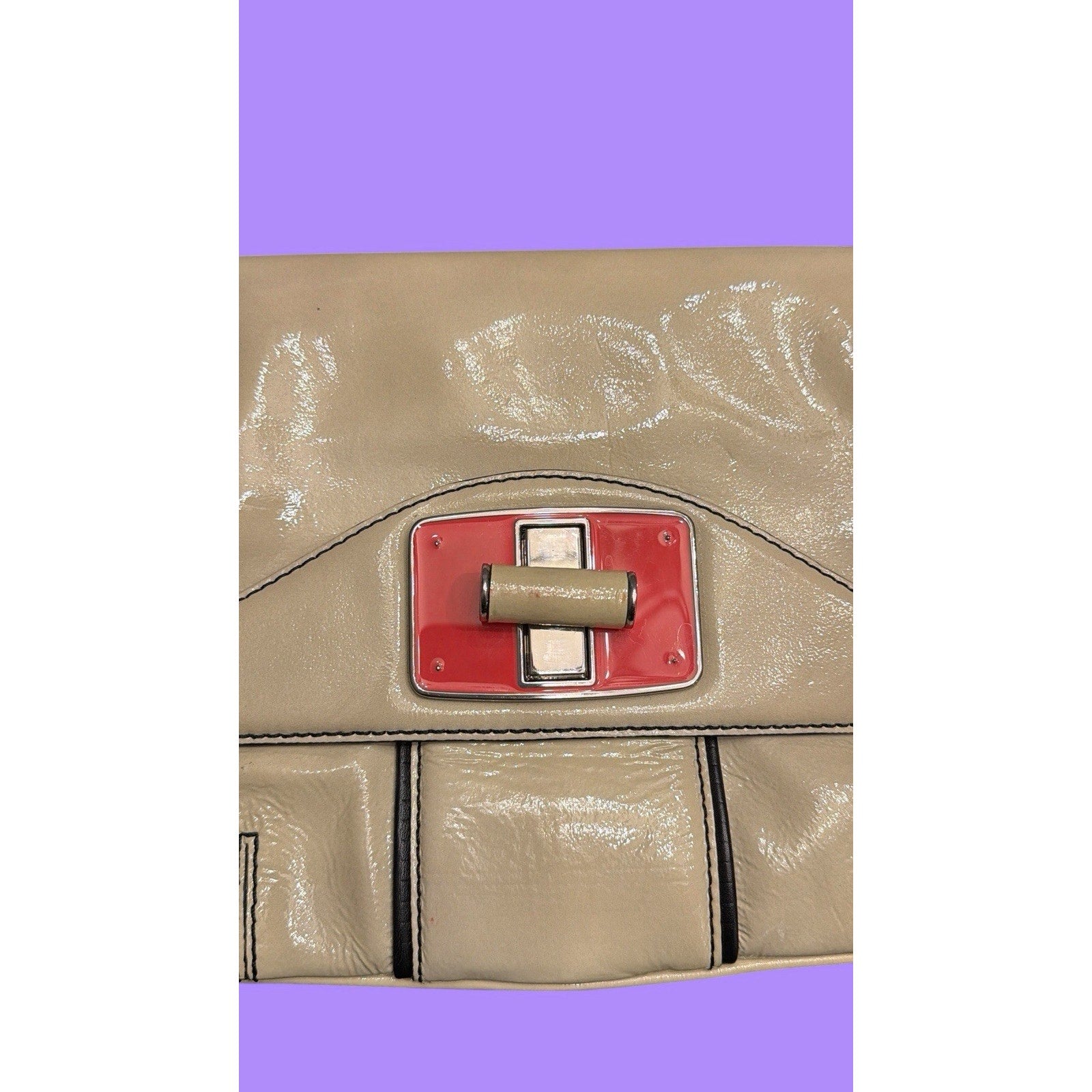 BCBG Max Azria Y2K Leather Clutch – Contrast Stitch + Pink Turn Lock