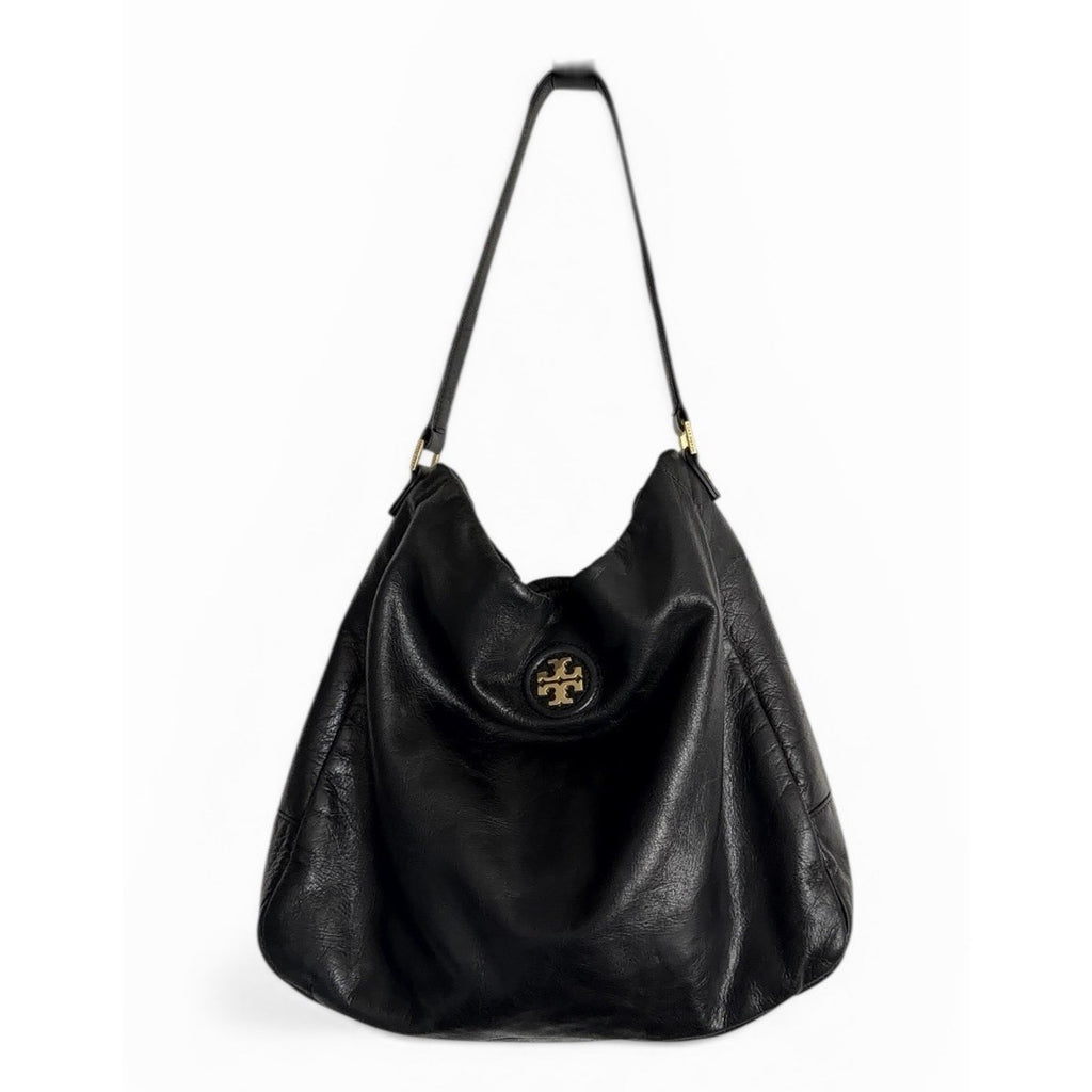 Tory Burch Large Slouchy Leather Hobo Gold Hardware Designer Logo