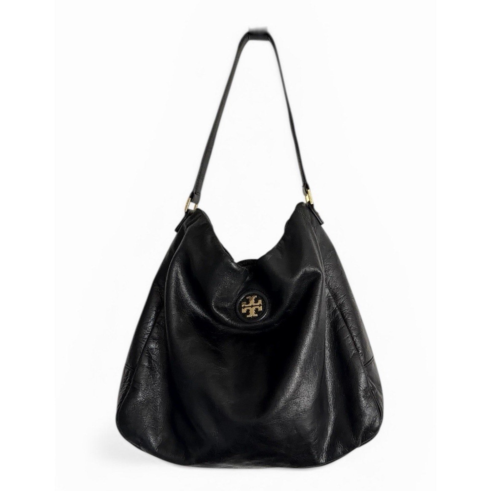 Tory Burch Large Slouchy Leather Hobo Gold Hardware Designer Logo