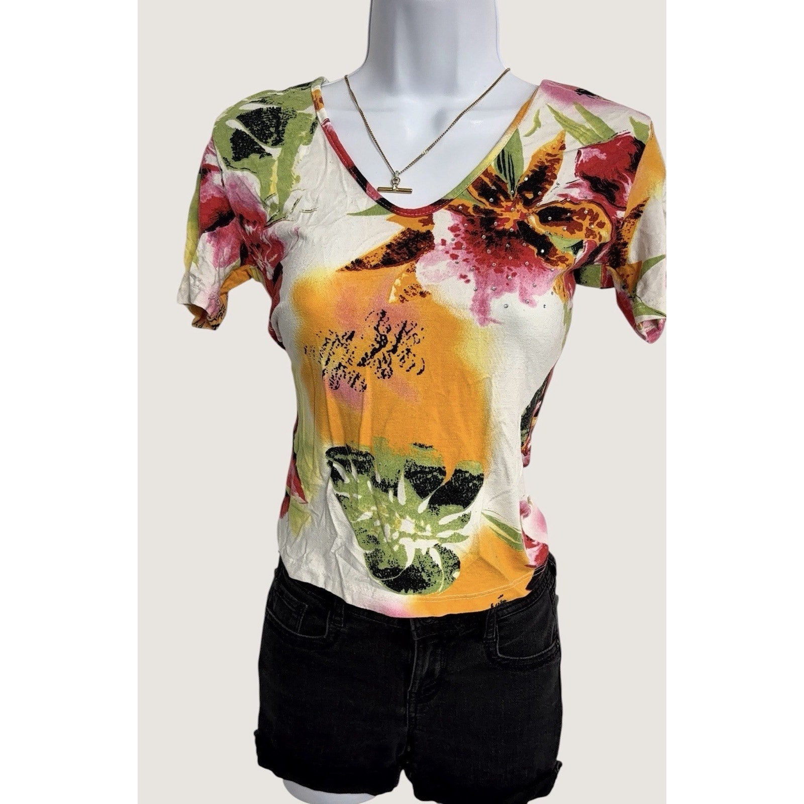 Women’s Floral Print Short Sleeve Top | Tropical Botanical | Bright Multicolor