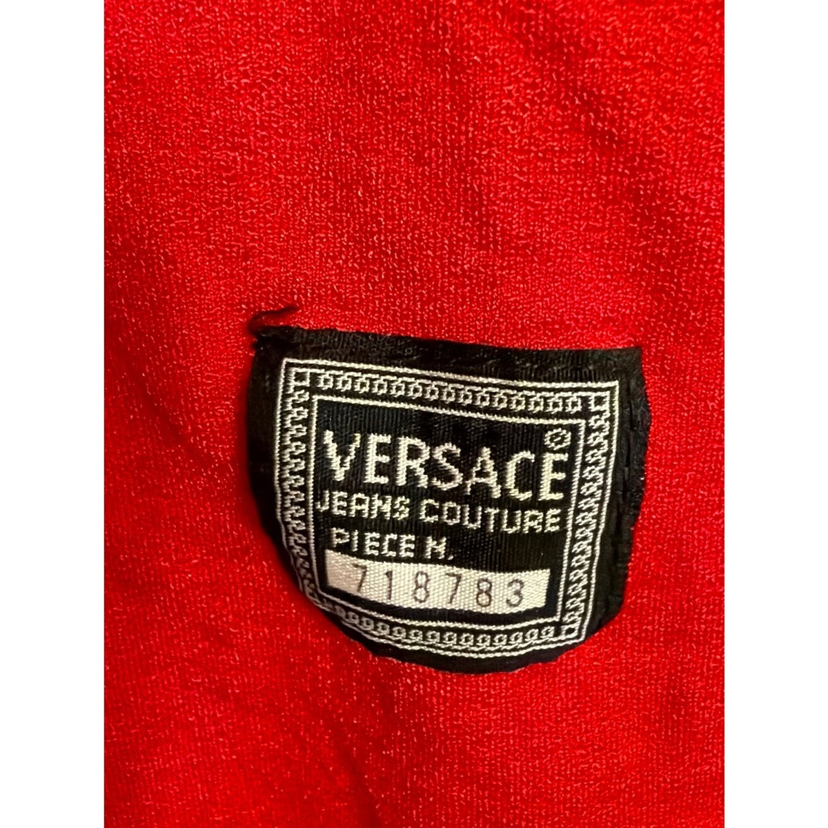 Vintage 1996 Versace Jeans Couture Red Medusa Rhinestone Bodysuit Made in Italy