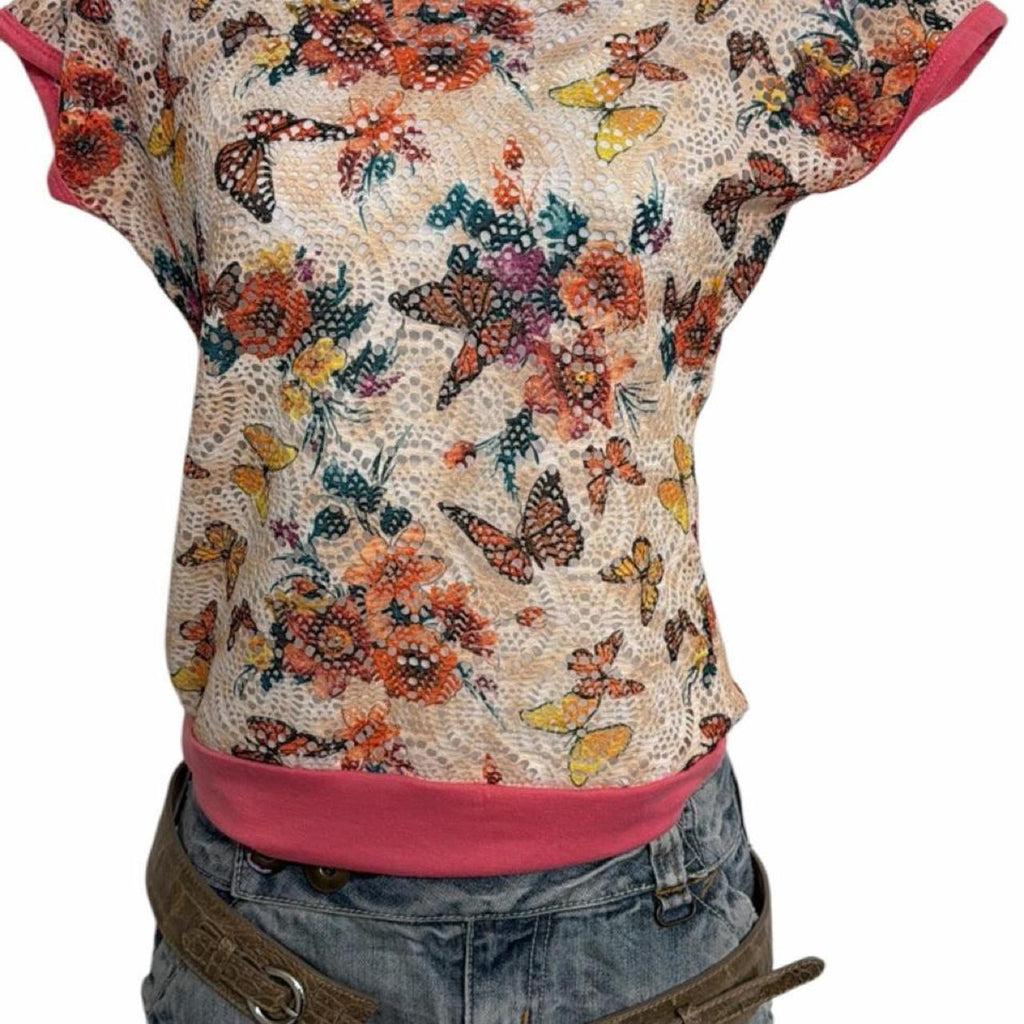 Y2k butterfly mesh layered top