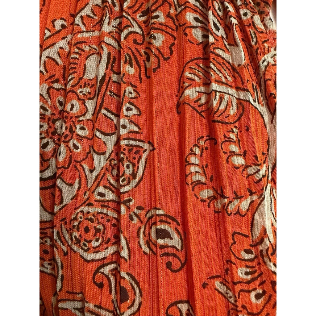 Nanette Lepore Women's Dress Size 12 Orange Floral Pleated Sleeveless High Neck