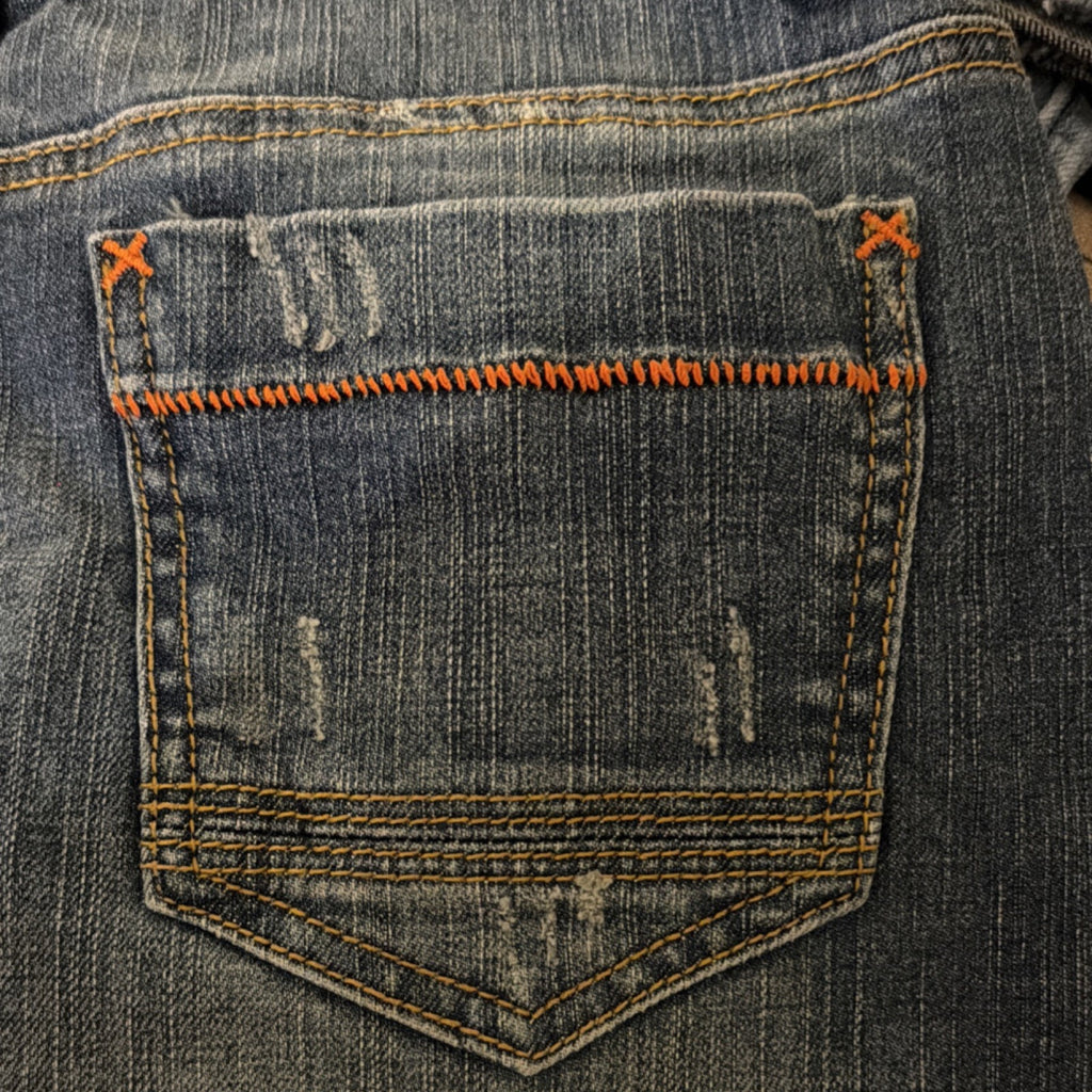 Pimkie Blue Denim Mini Skirt Contrast Stitching Pockets Size 10 Y2K Vintage