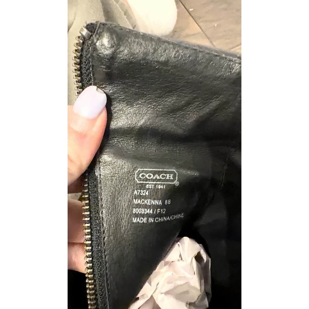 Coach Size 8 Mackenna High Heel Booties Boots Embossed Cuff Leather Black Shoes