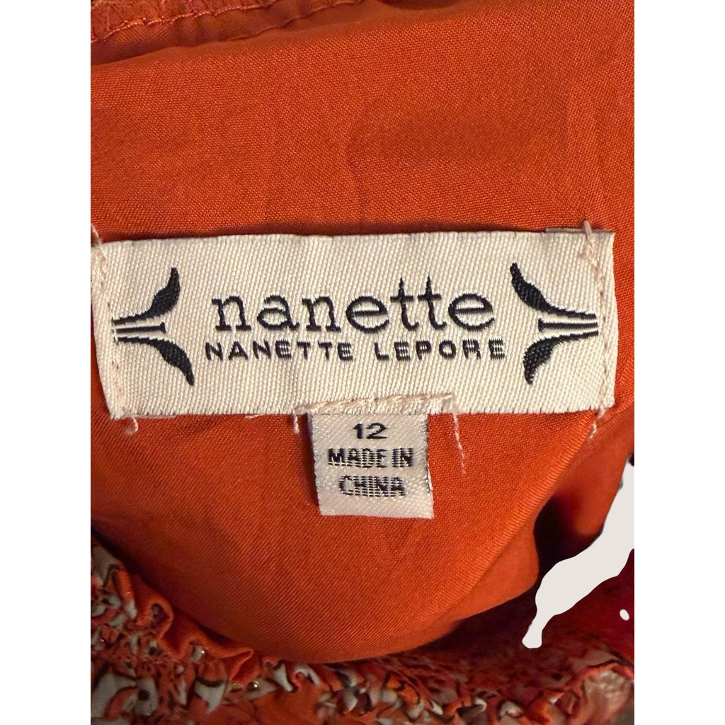 Nanette Lepore Women's Dress Size 12 Orange Floral Pleated Sleeveless High Neck