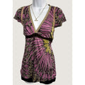 Y2K Floral Empire Waist Tunic Top | Pink Brown Graphic Print | Women’s
