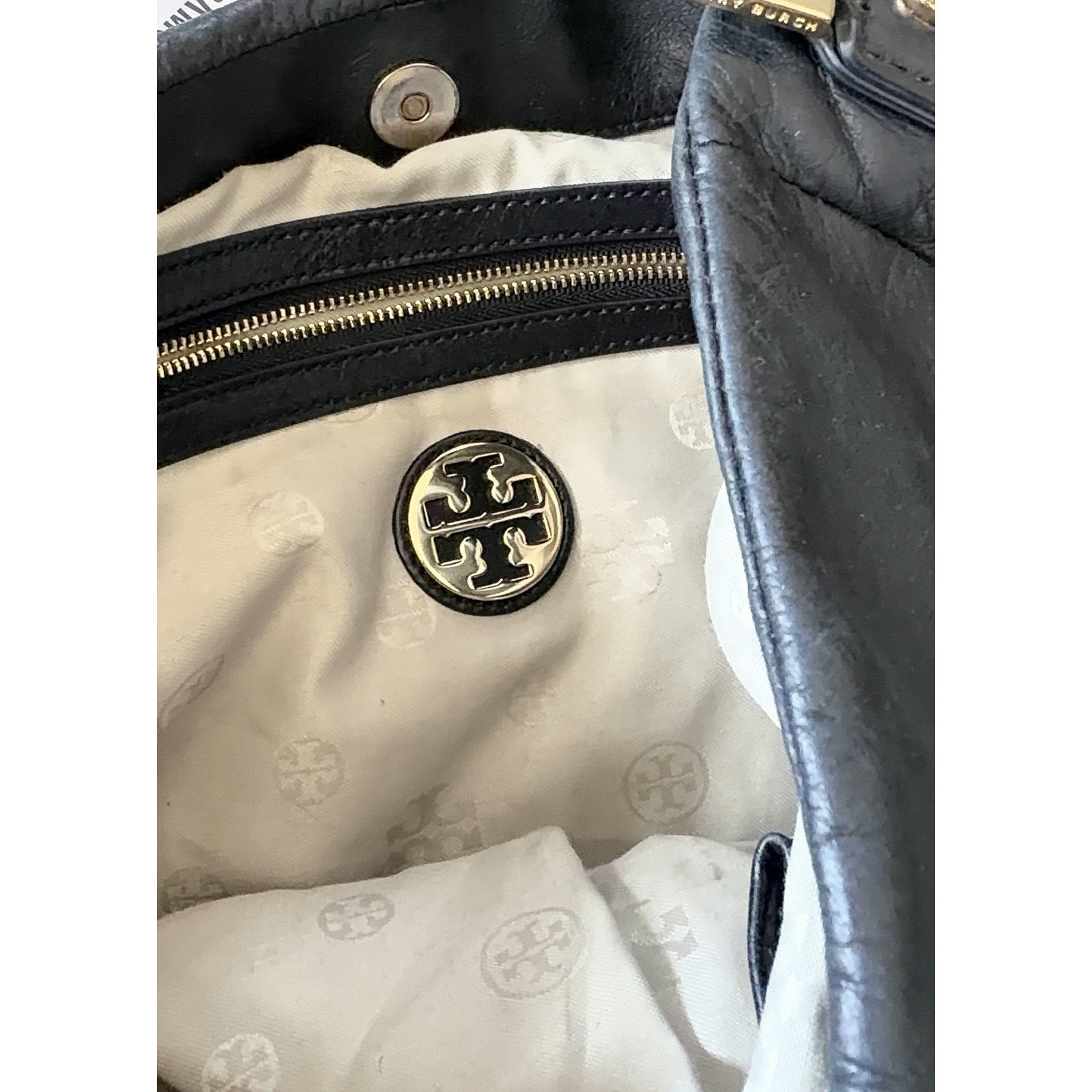 Tory Burch Large Slouchy Leather Hobo Gold Hardware Designer Logo