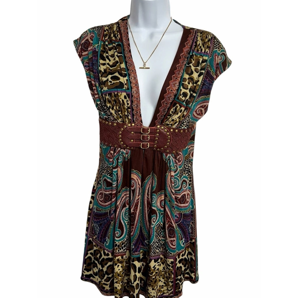 Vintage Sky Shiroda Dress Burgundy Belt Size Small Y2K 100% Silk