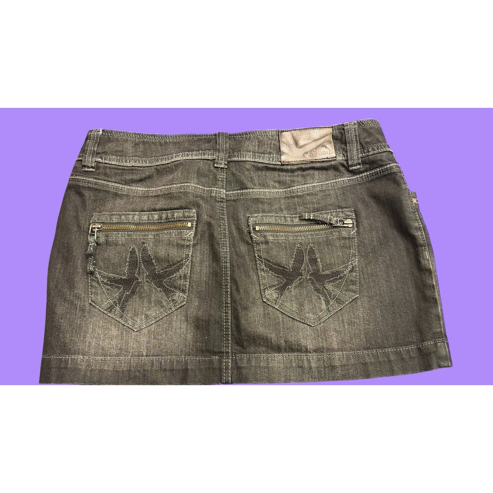 de.corp by Esprit Black Denim Mini Skirt Embroidered Pockets Size 29 Vintage Y2K