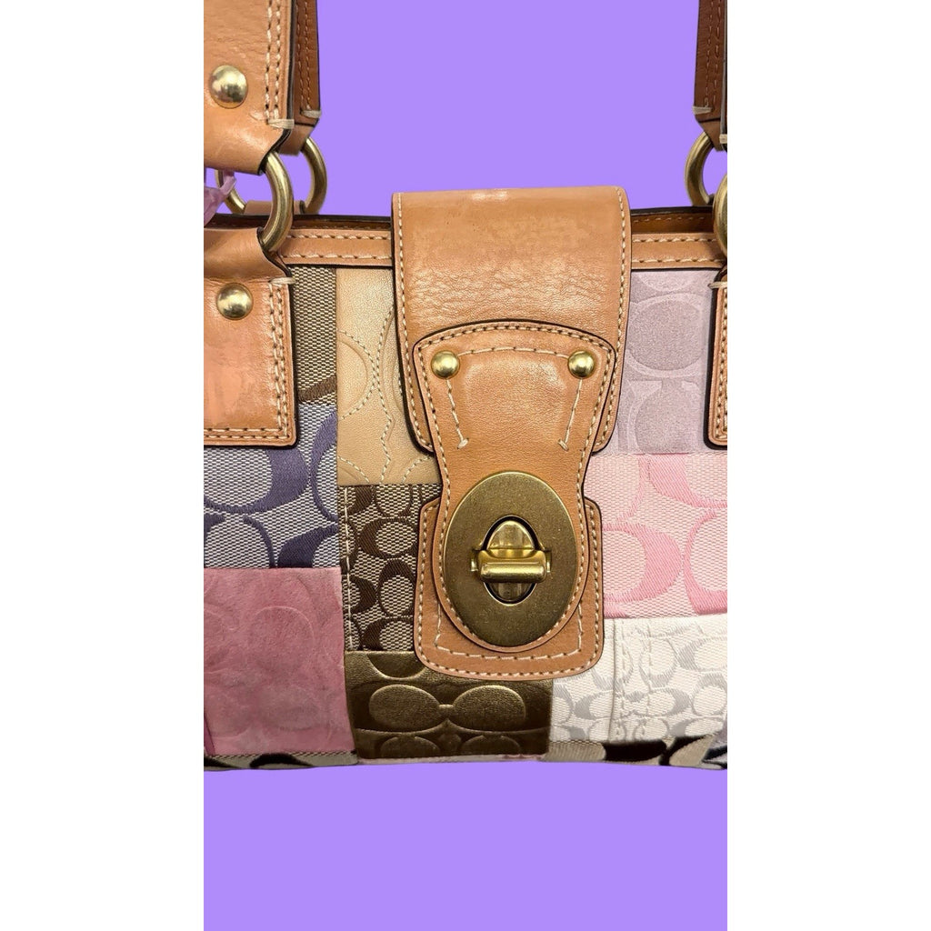 Coach Vintage Signature Patchwork Medium Satchel Pastel Turnlock Rare Y2K