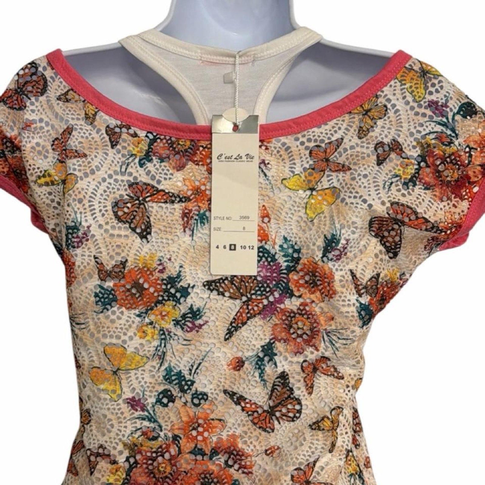 Y2k butterfly mesh layered top