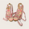 Vintage Coach Striped Espadrille Wedge Sandals Ribbon Tie Ankle Strap Y2K Summer