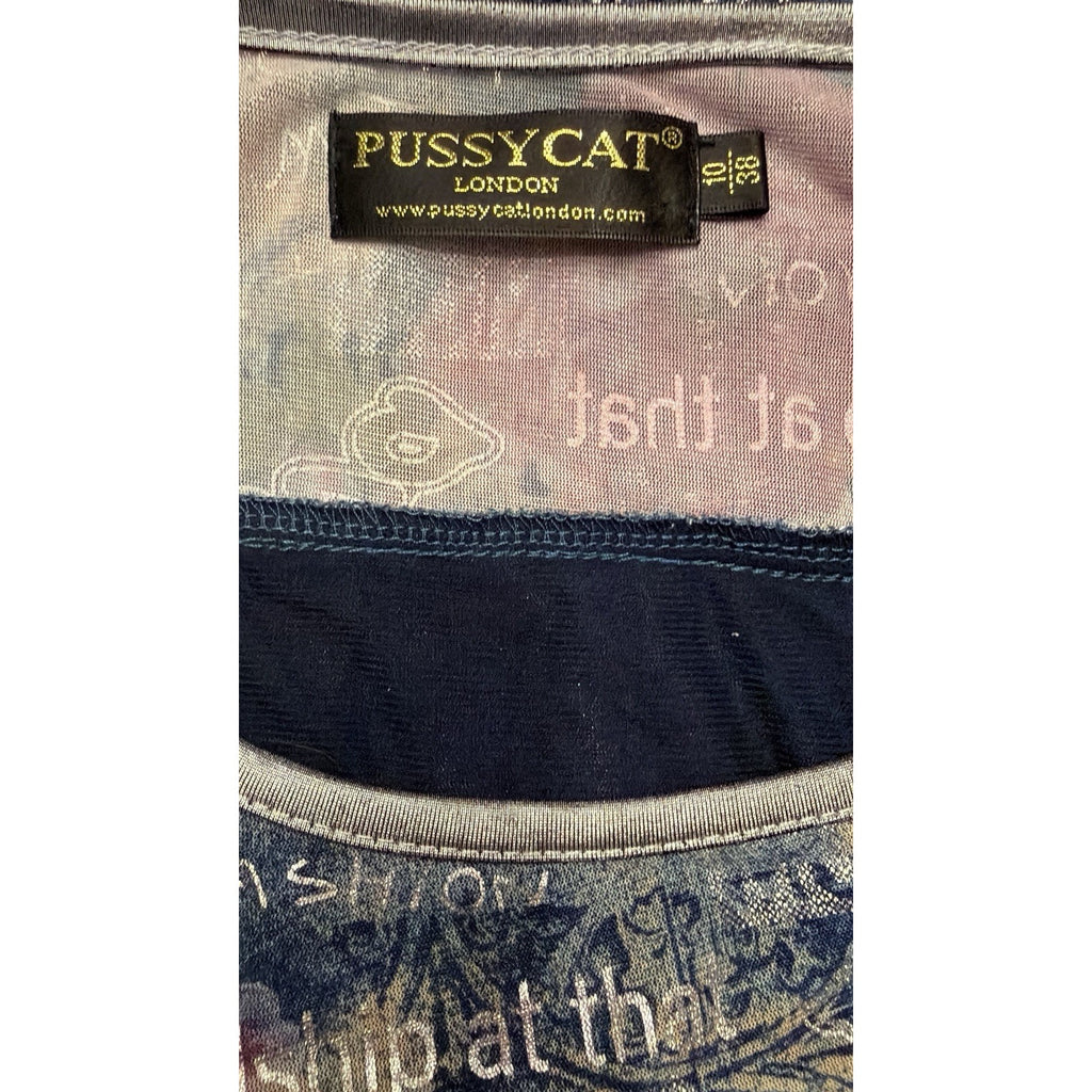 Pussy Cat London Sleeveless Mesh Floral Boho Blouse – Size M Graphic Print Y2K