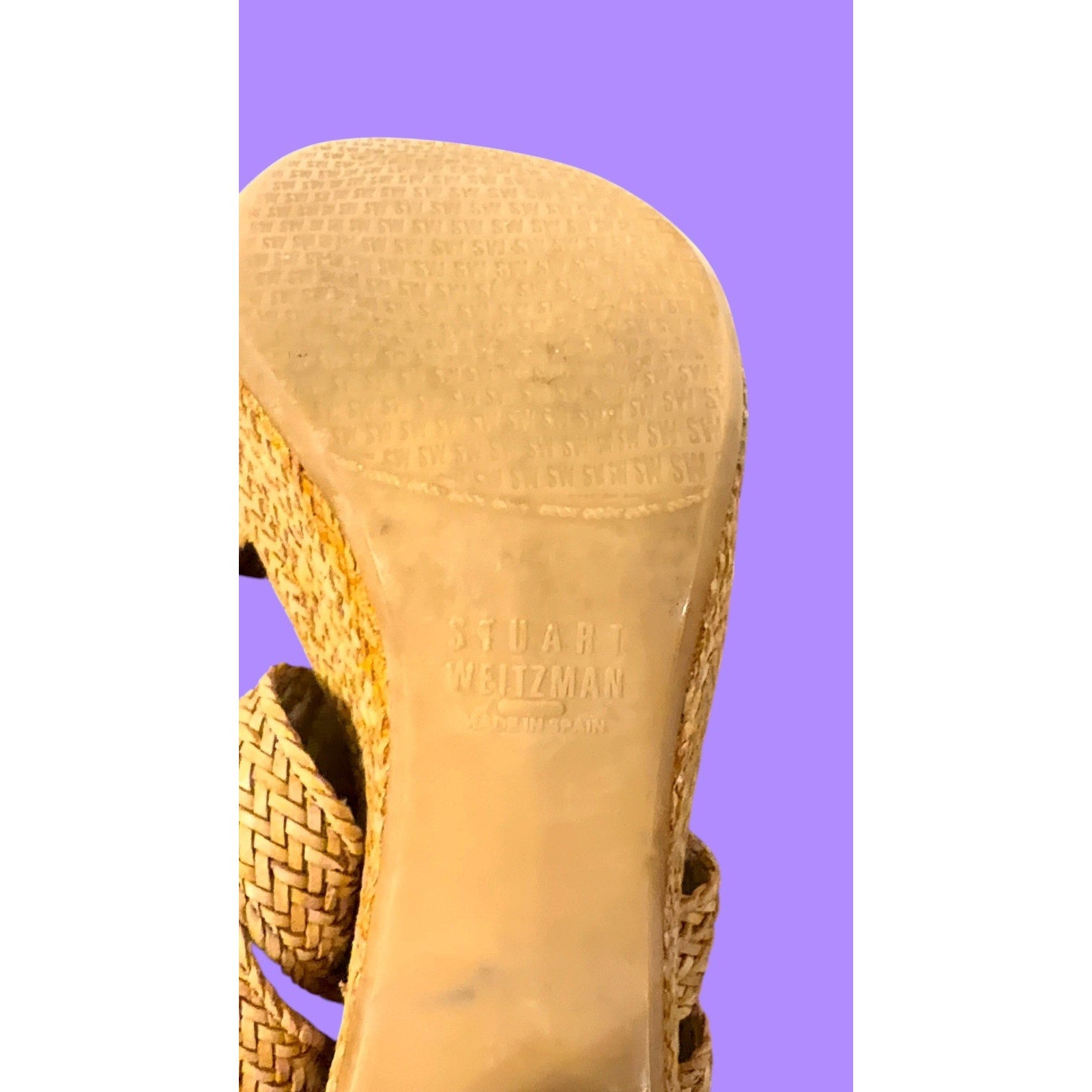 Stuart Weitzman SIZE 8 Narrow woven raffia platform heels sandals Y2K Boho
