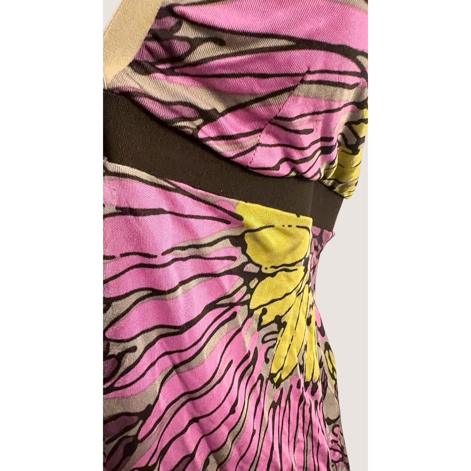 Y2K Floral Empire Waist Tunic Top | Pink Brown Graphic Print | Women’s