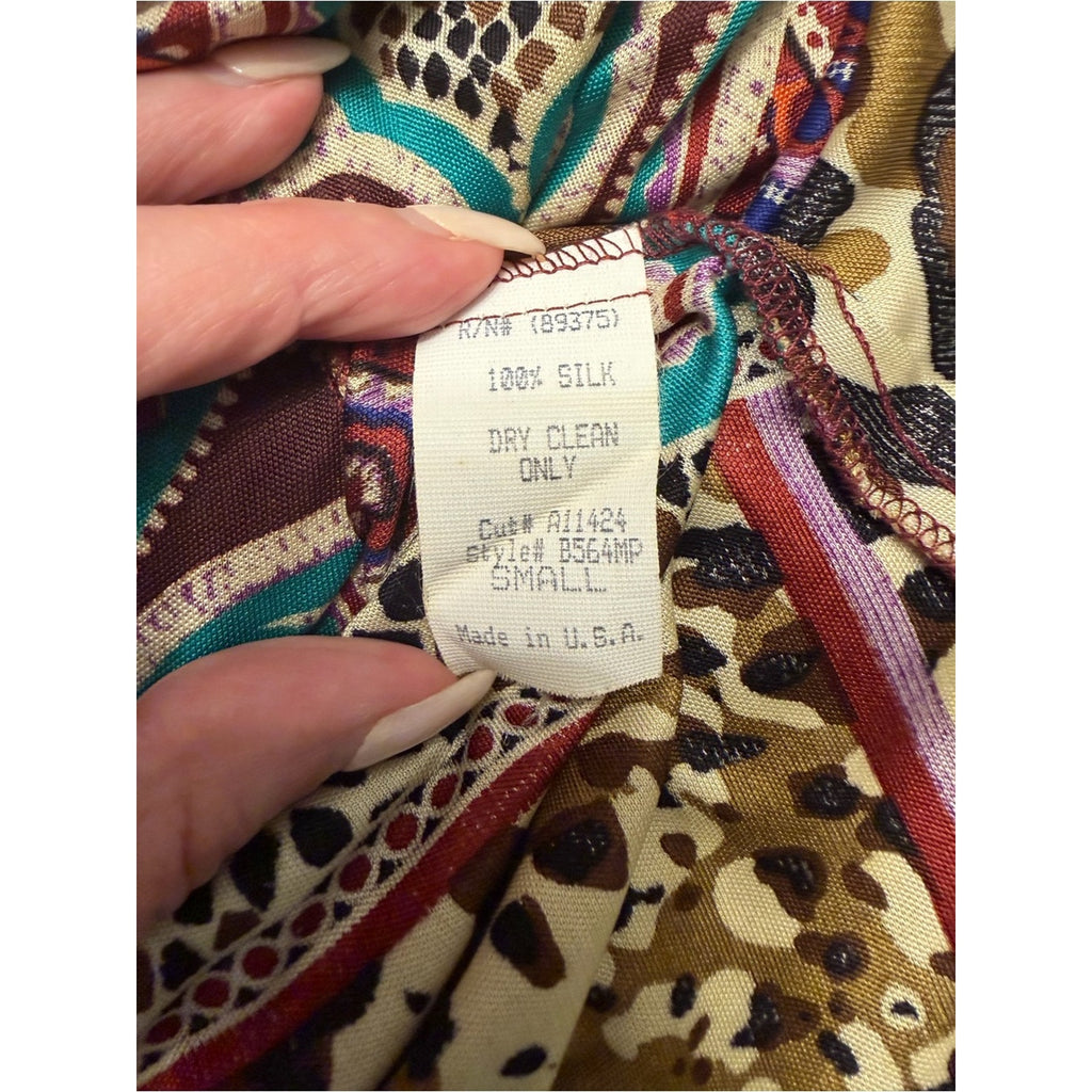 Vintage Sky Shiroda Dress Burgundy Belt Size Small Y2K 100% Silk