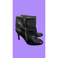 Coach Size 8 Mackenna High Heel Booties Boots Embossed Cuff Leather Black Shoes