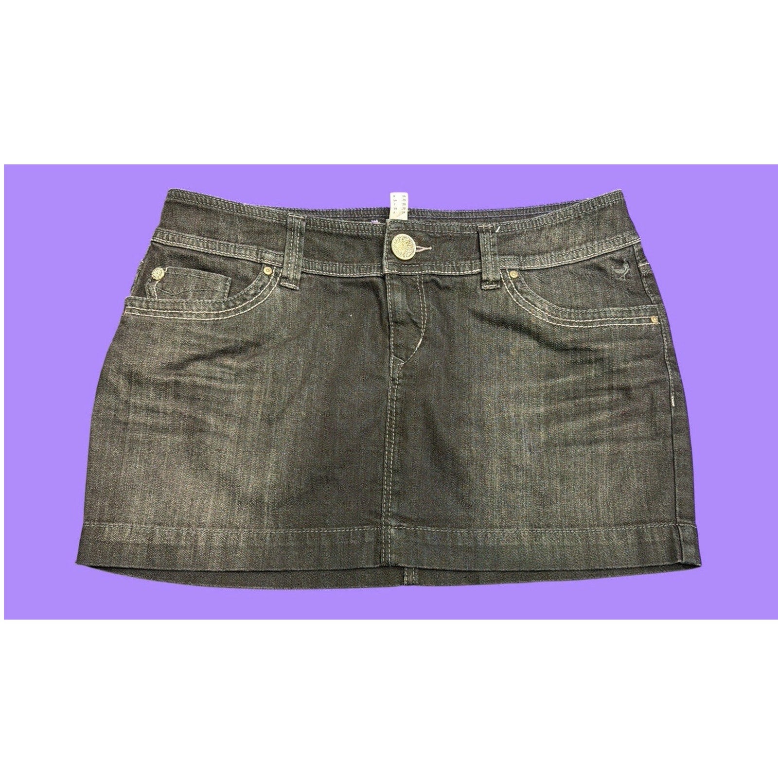 de.corp by Esprit Black Denim Mini Skirt Embroidered Pockets Size 29 Vintage Y2K