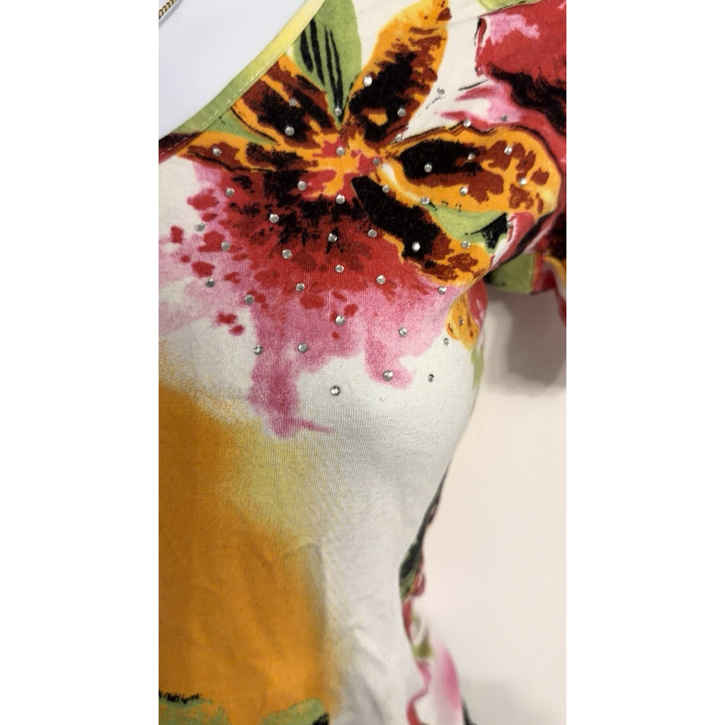 Women’s Floral Print Short Sleeve Top | Tropical Botanical | Bright Multicolor