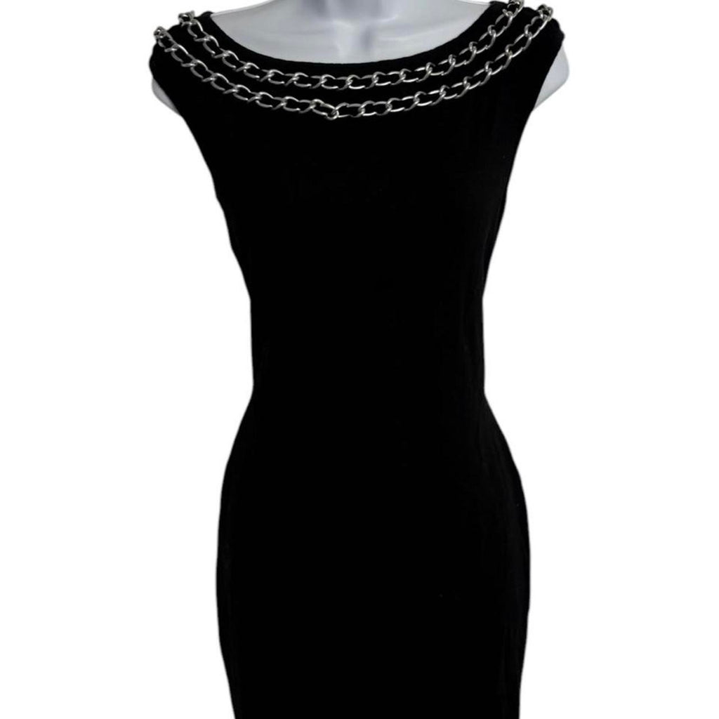 Armani exchange black mini dress with chain detail collar