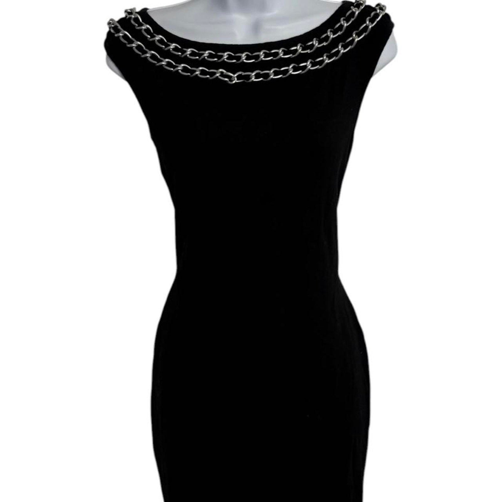 Armani exchange black mini dress with chain detail collar