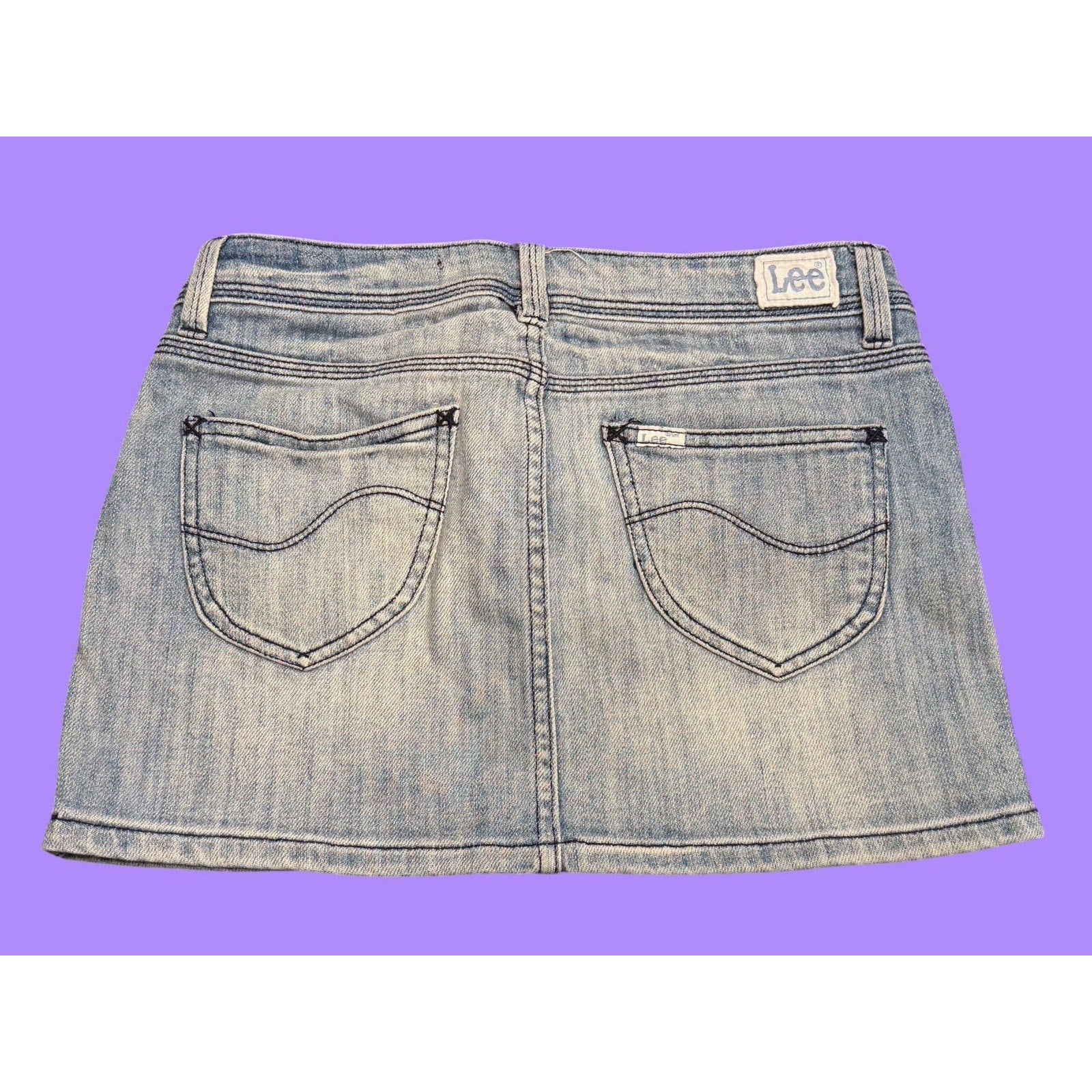 Lee Blue Denim Mini Skirt Stretch Button Pockets Y2K style size 10