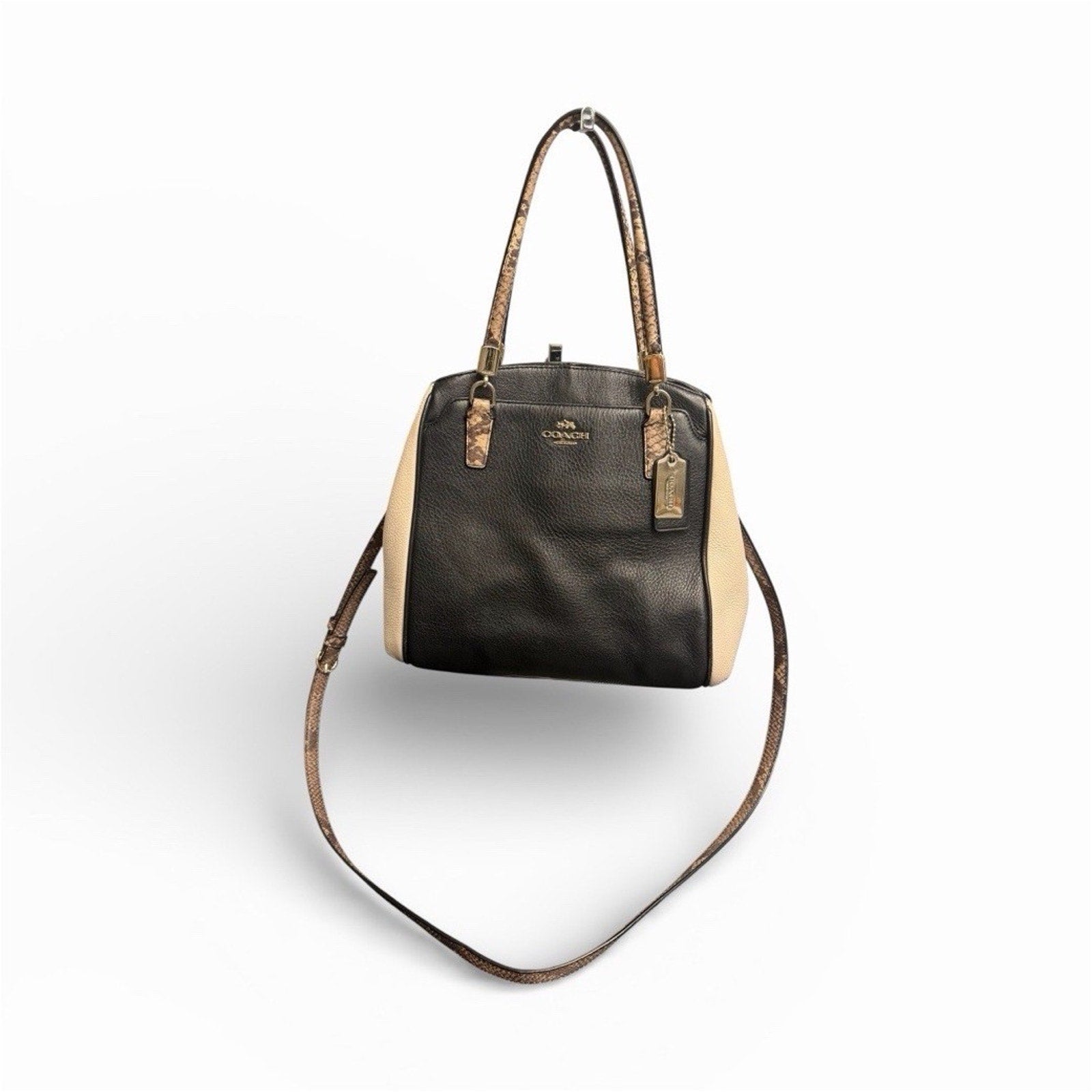 Authentic Coach Minetta Bag Black Beige Logo Gold Hardware