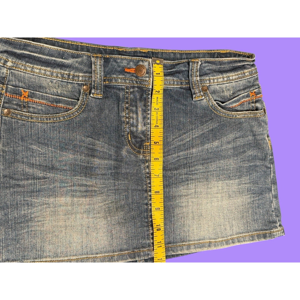 Pimkie Blue Denim Mini Skirt Contrast Stitching Pockets Size 10 Y2K Vintage