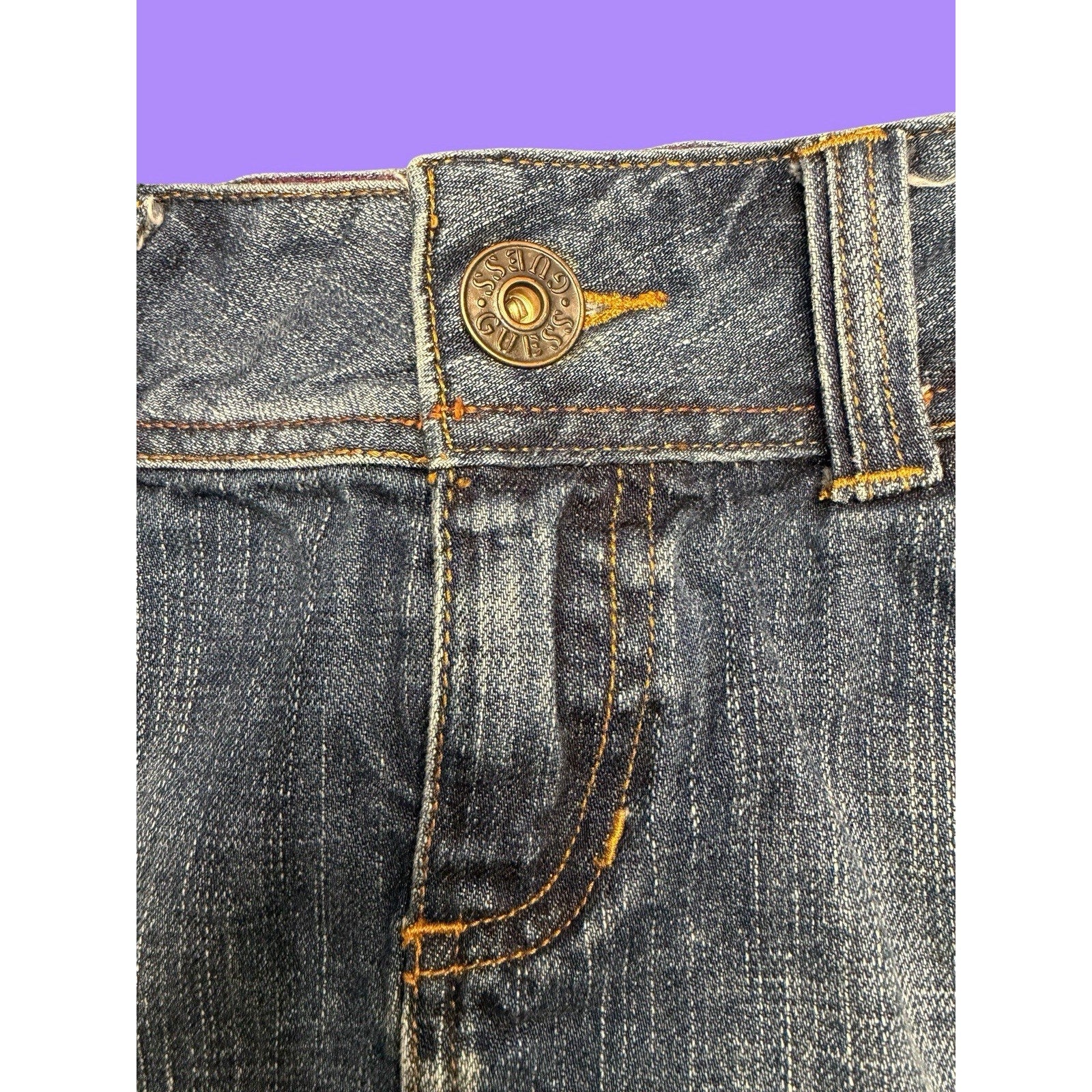 Guess Denim Mini Skirt Blue Zipper Pockets Button Closure Size 26 Vintage Y2K