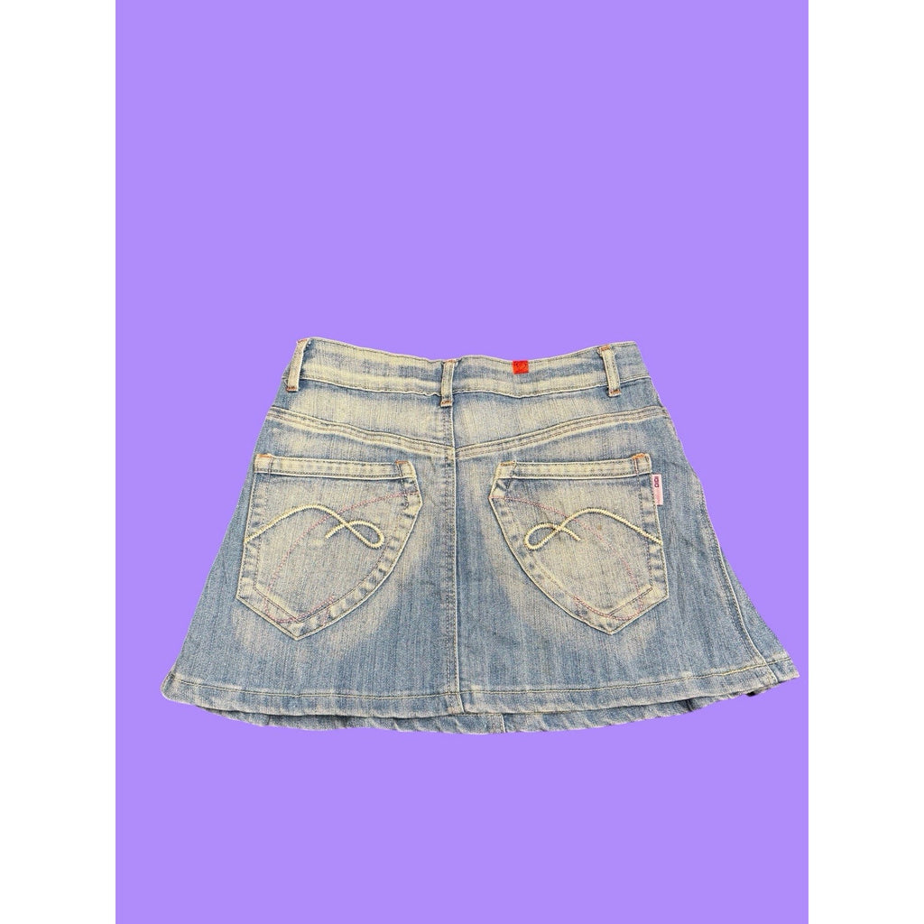 Y2K Denim Mini skirt with pleats embroidered pocket design size EUR 36 (us 4)